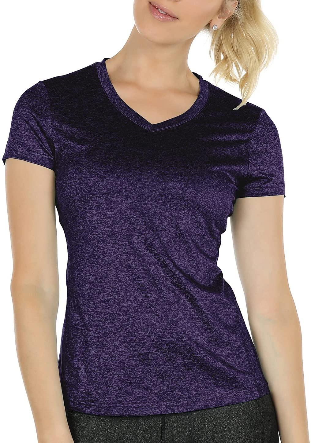 parfum cijfer Materialisme Dames sportshirt loopshirt V-hals ademend fitness yoga T-shirt gym  bovenstuk korte mouwen XL Paars Happygetfit | Webshoplocatie.nl