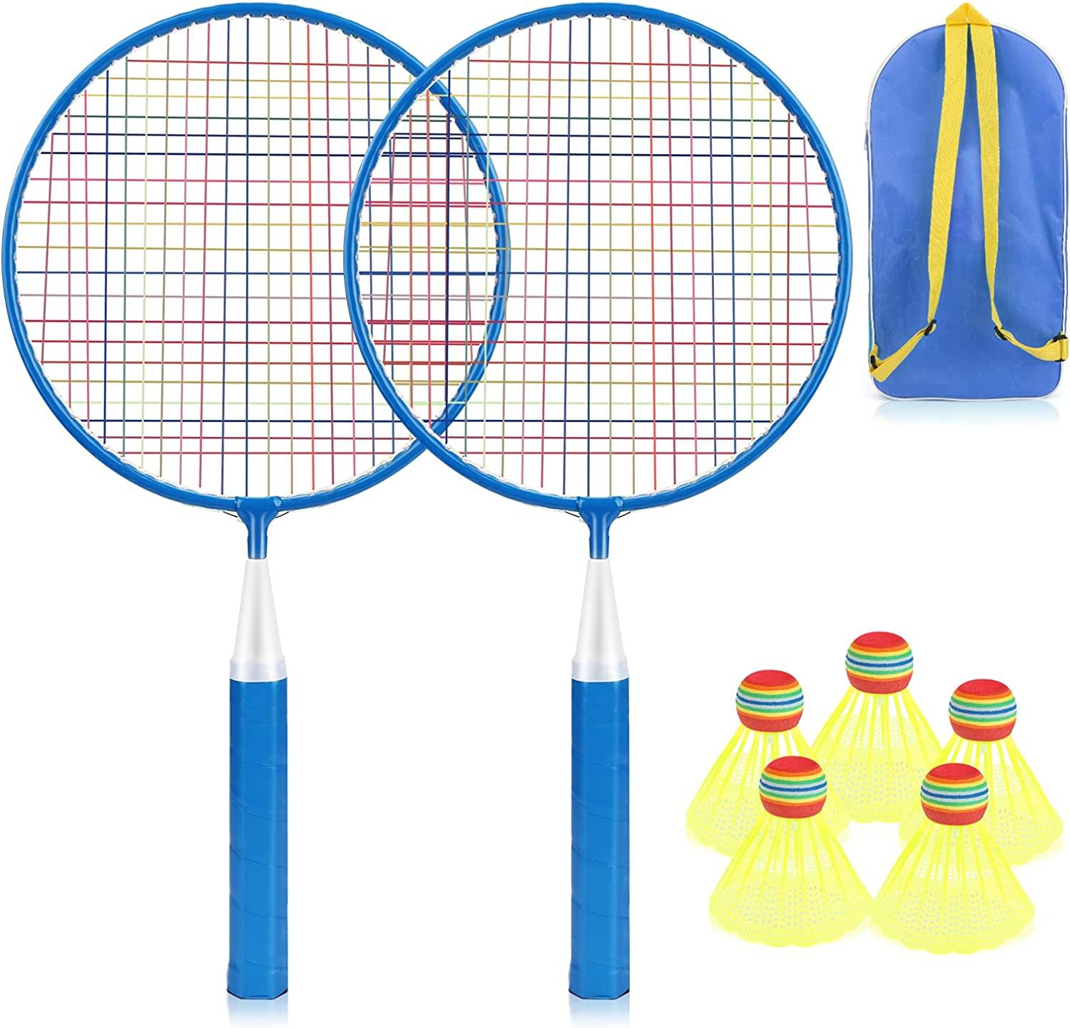 revolutie Verlichting Buigen Badminton Racket Set Kinderen, Draagbaar Badminton Set voor Kinderen 7 in 1 Kinderen  Badminton Speelgoed voor Kinderen Beginnende Spelers Ouder-kind Sportgames,  Inclusief Draagtas (Blauw) Happygetfit | Webshoplocatie.nl