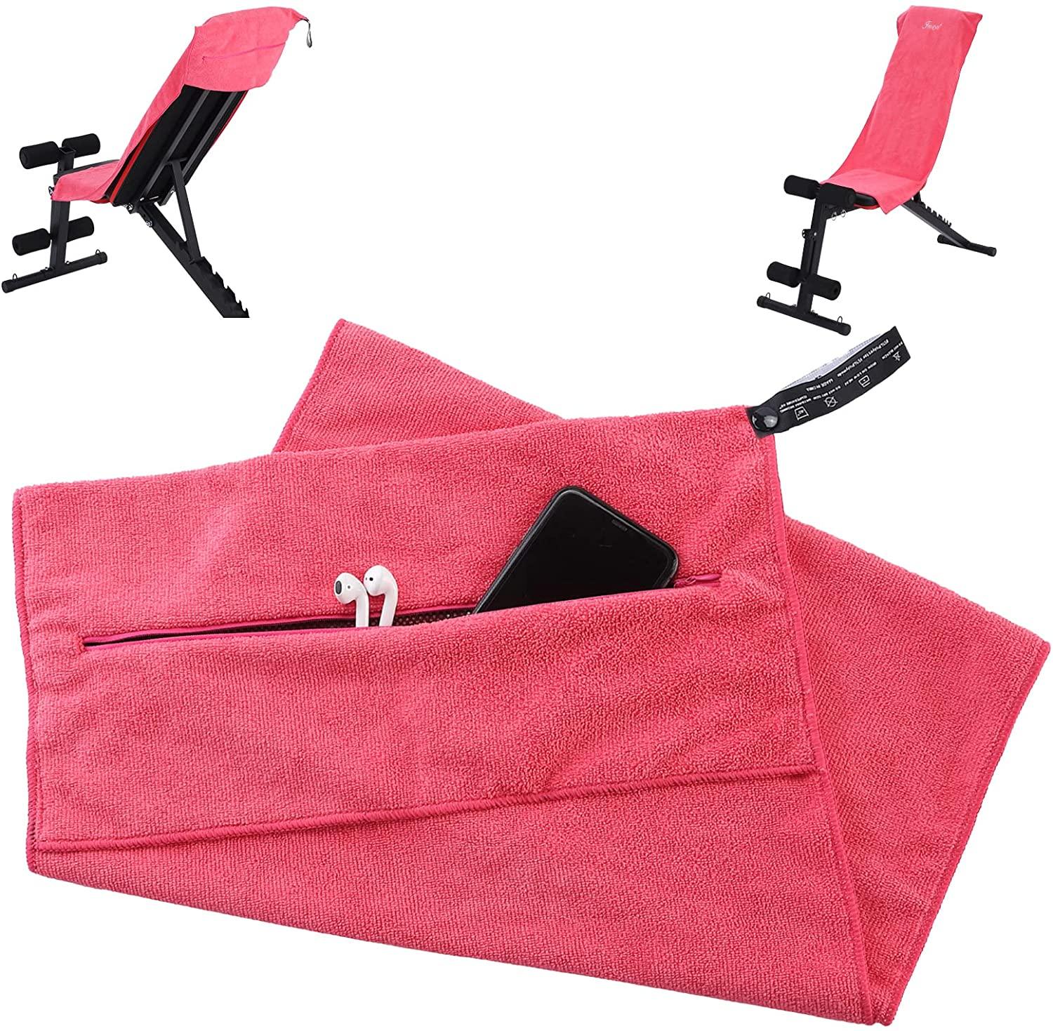 hybride Proberen duim Fitness handdoek, sporthanddoek, microvezel handdoek, Gym badhanddoek met  zak met ritssluiting zak, anti-slip fixatie, microvezel, ultra absorberend  voor sportschool outdoor sport Roze Happygetfit | Webshoplocatie.nl