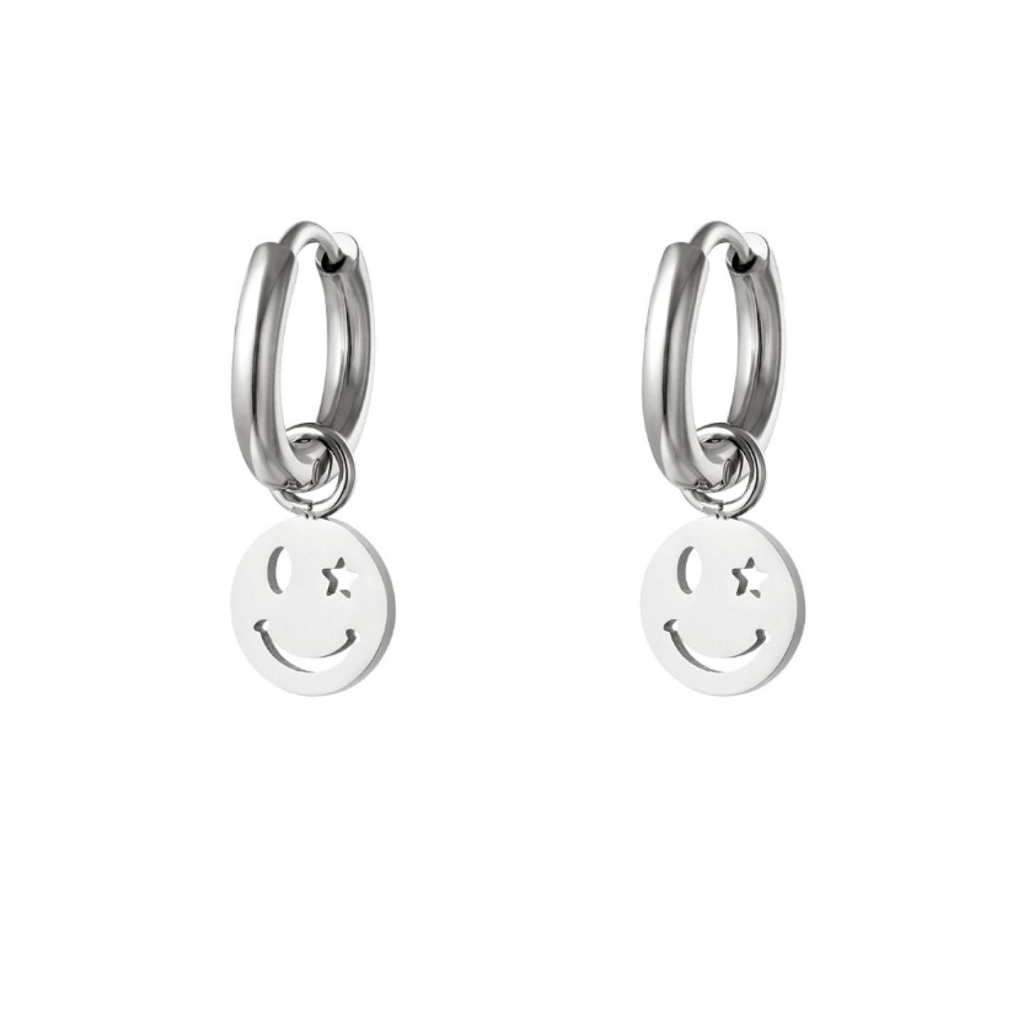 Oorring, Stainless Steel, Smiley, zilver