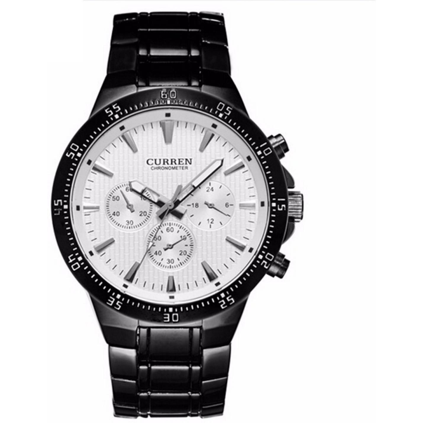 Curren Black/White Steel - Heren Horloge - Staal - Zwart/Wit - 48 mm