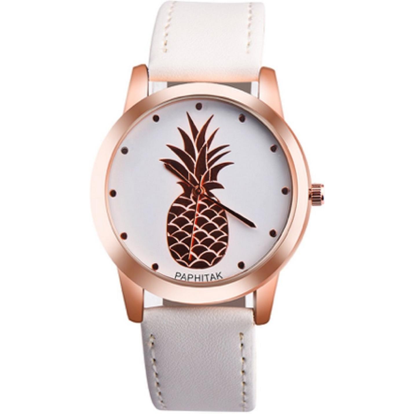 Hidzo Horloge Ananas ø 37 mm - Wit - Kunstleer