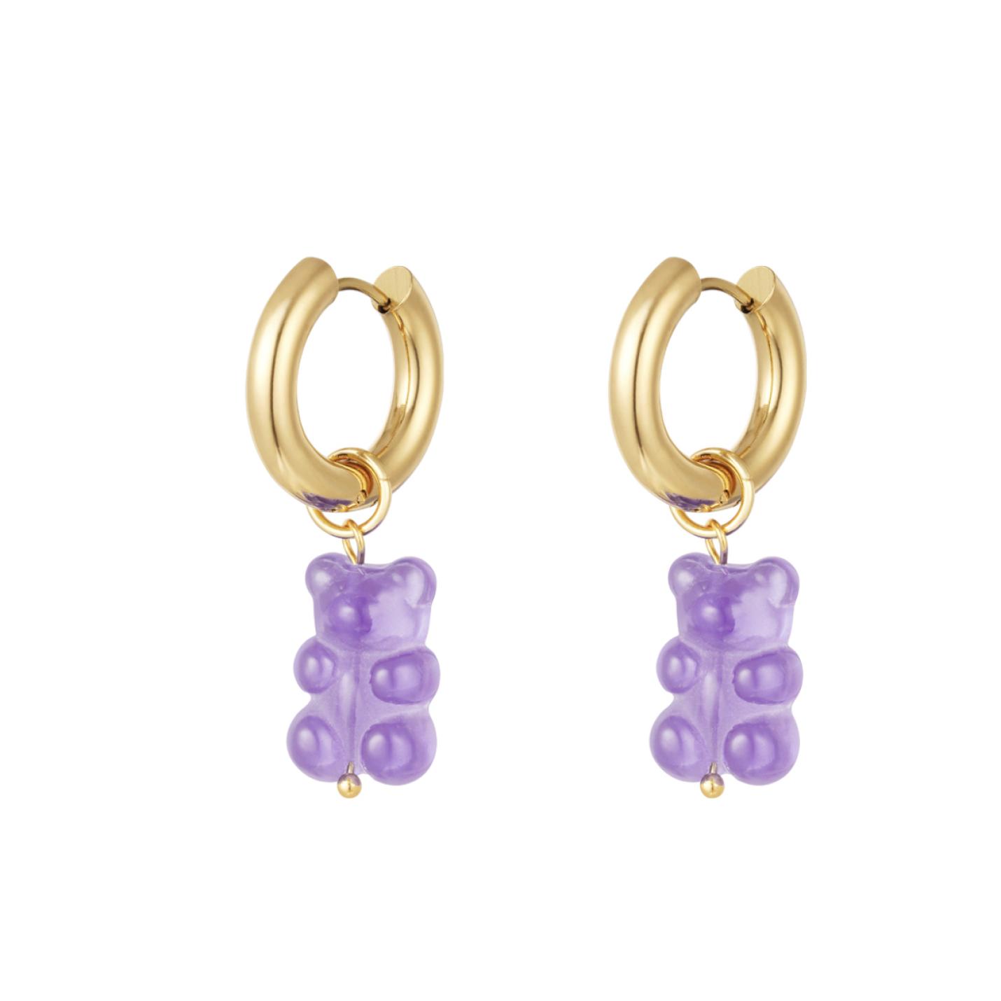Earrings Gummy Bear - Yehwang - Oorbellen - One size - Goud/Paars