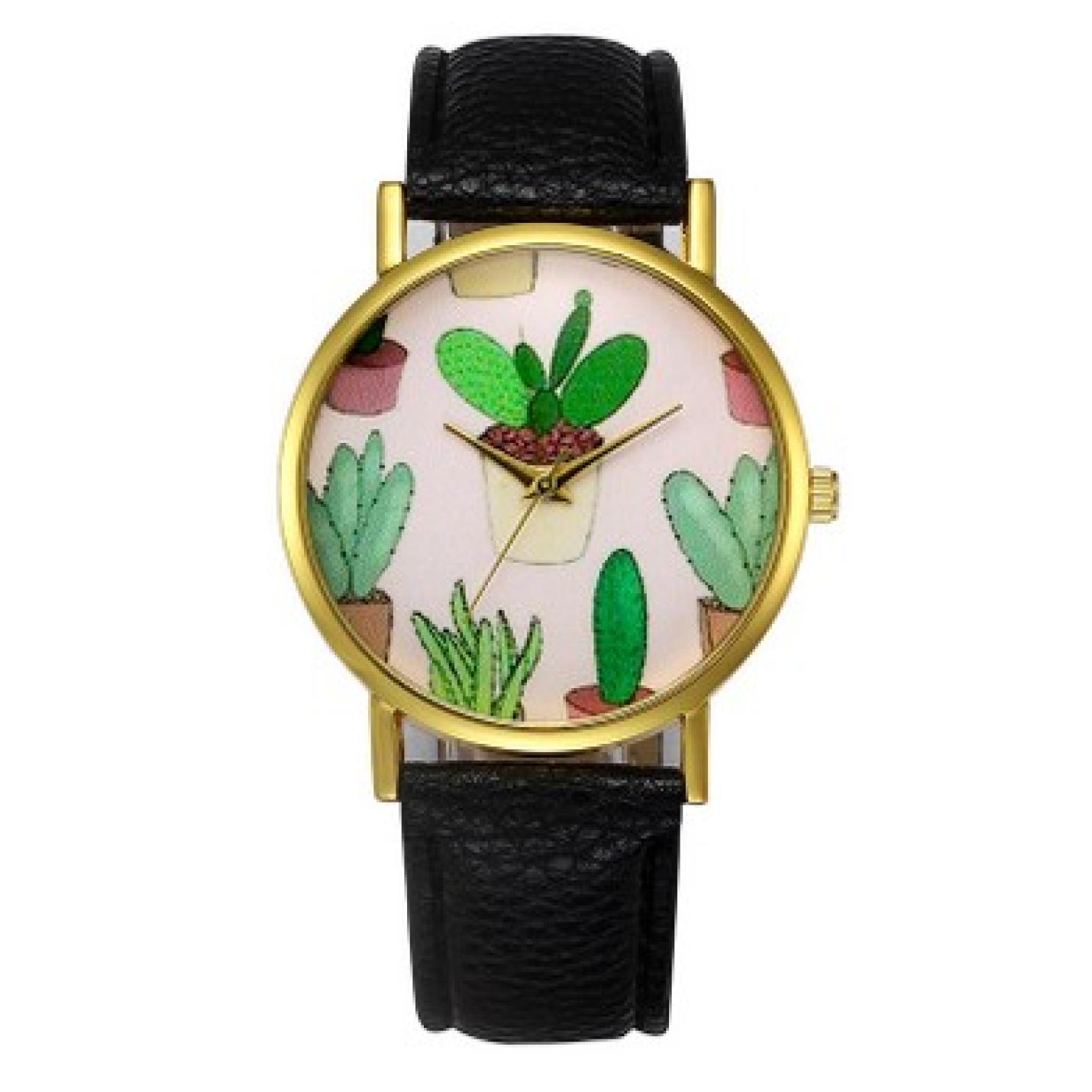 Hidzo Horloge Cactus ø 37 mm - Zwart - Kunstleer