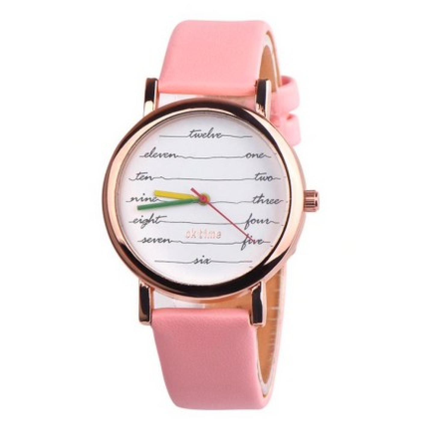 Hidzo Horloge Every Hour ø 37 mm - Roze - Kunstleer