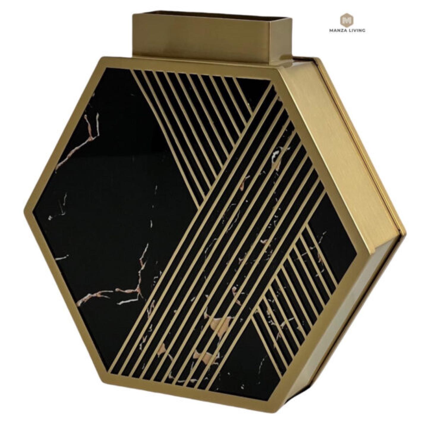 Exclusieve Gouden Vaas - Zwart Detail - H25cm - Manza Living 1