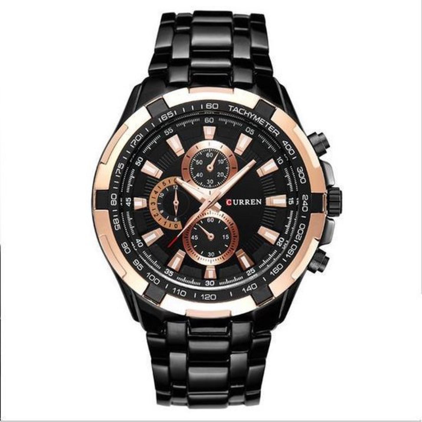 Curren Heren Horloge Zwart-Goud RVS 45MM Model 2018