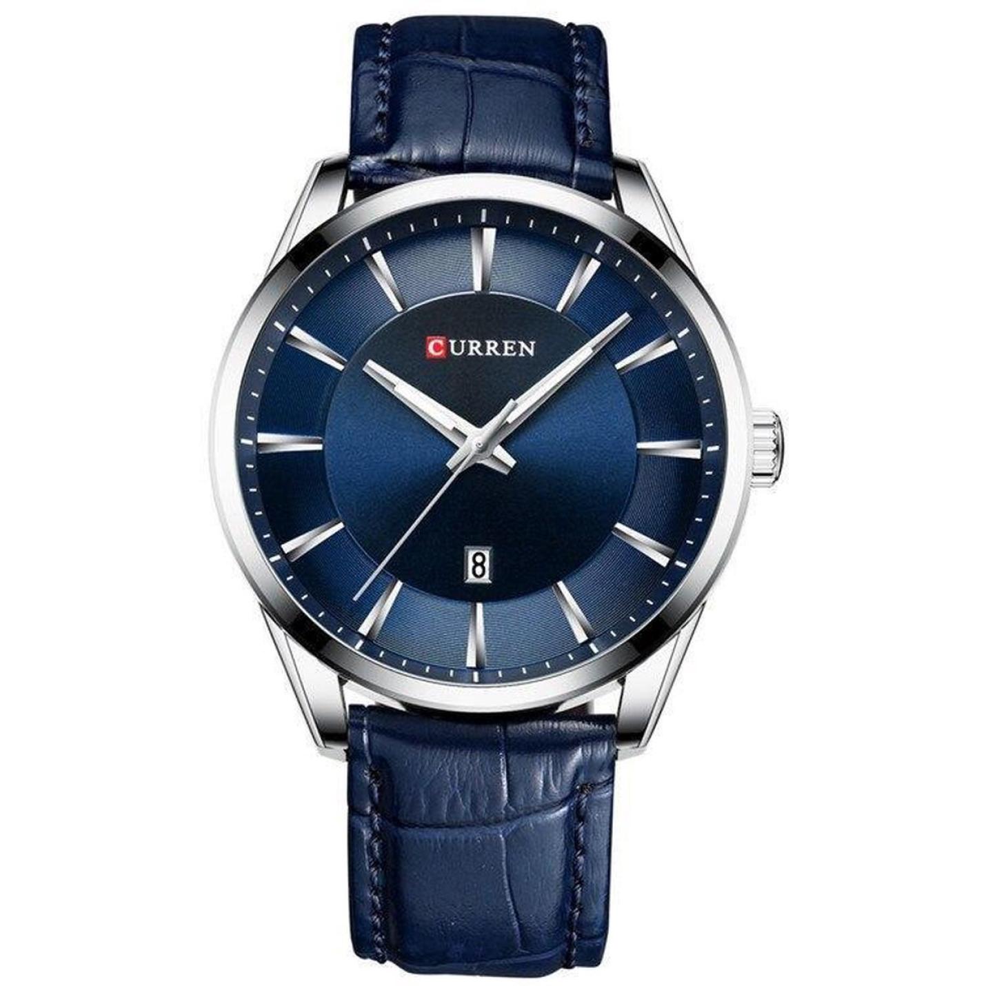 Hidzo Mannen Horloge Curren Ø 50 - Met Datumaanduiding - Blauw/Blauw - Kunstleer - Inclusief Horlogedoosje