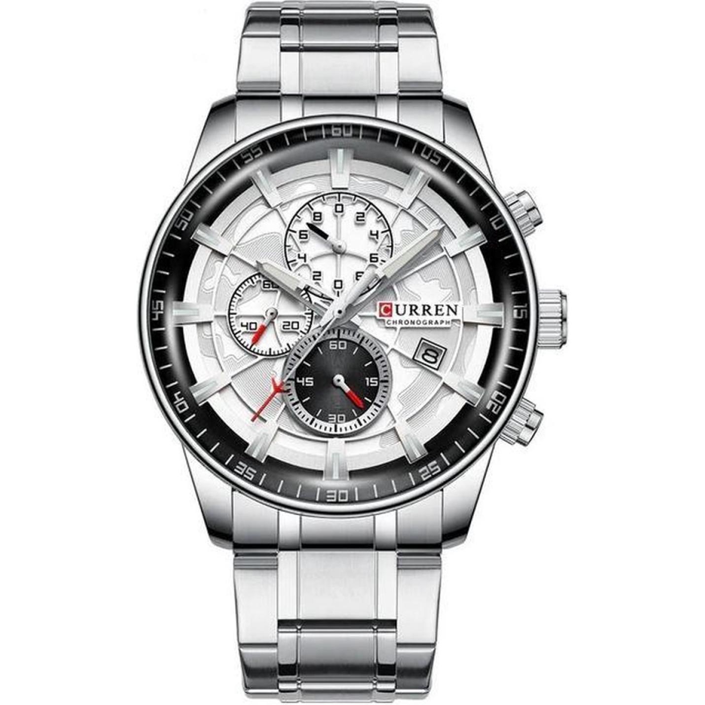 Hidzo Mannen Horloge Curren Ø 50 - Met Datumaanduiding - Zilver/Zilver - Staal - Inclusief Horlogedoosje