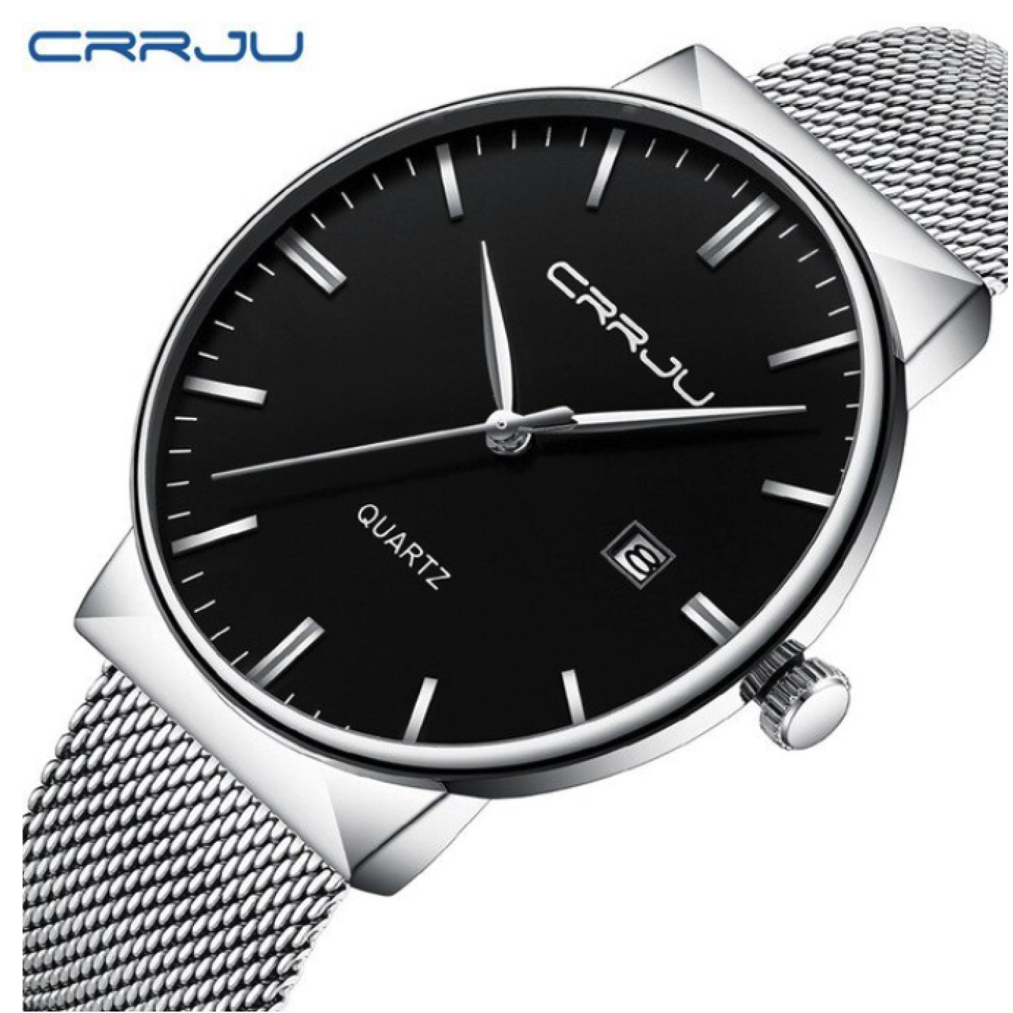 Hidzo Horloge CRRJU Quartz Ø 41 - Met Datumaanduiding - Zilver/Zwart - Staal