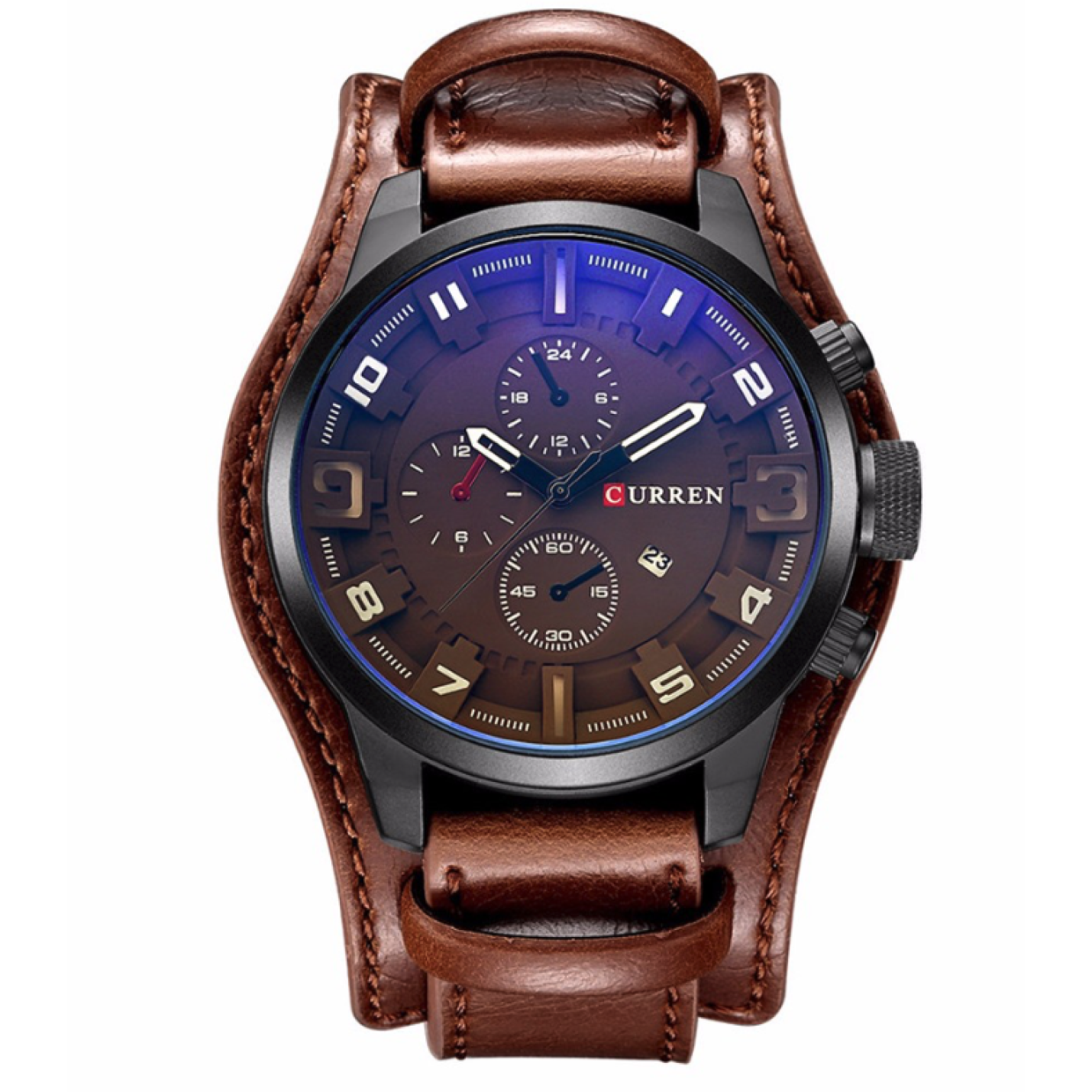 Hidzo Horloge Curren Blauwe Gloed Ø 47 - Bruin - Kunstleer