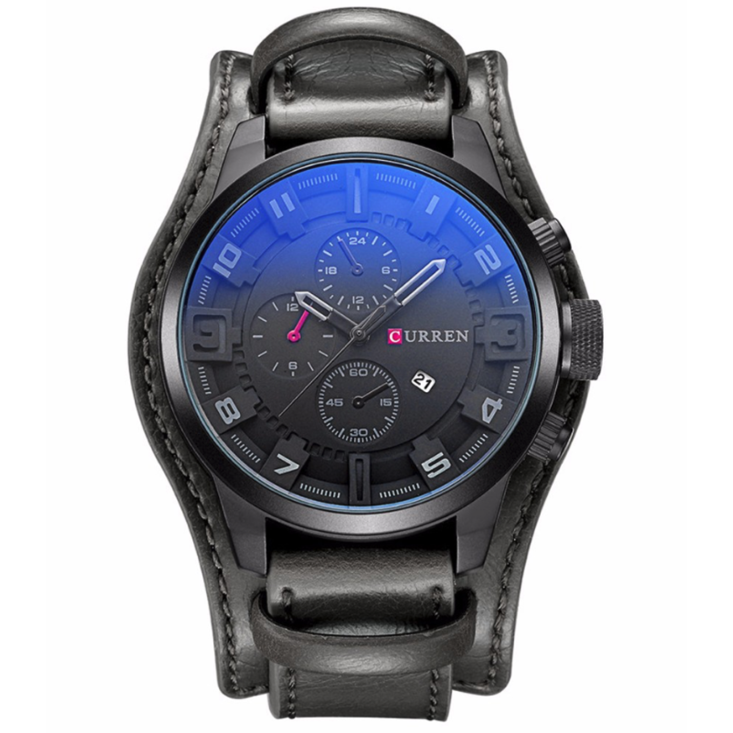 Hidzo Horloge Curren Blauwe Gloed Ø 47 - Zwart  - Kunstleer