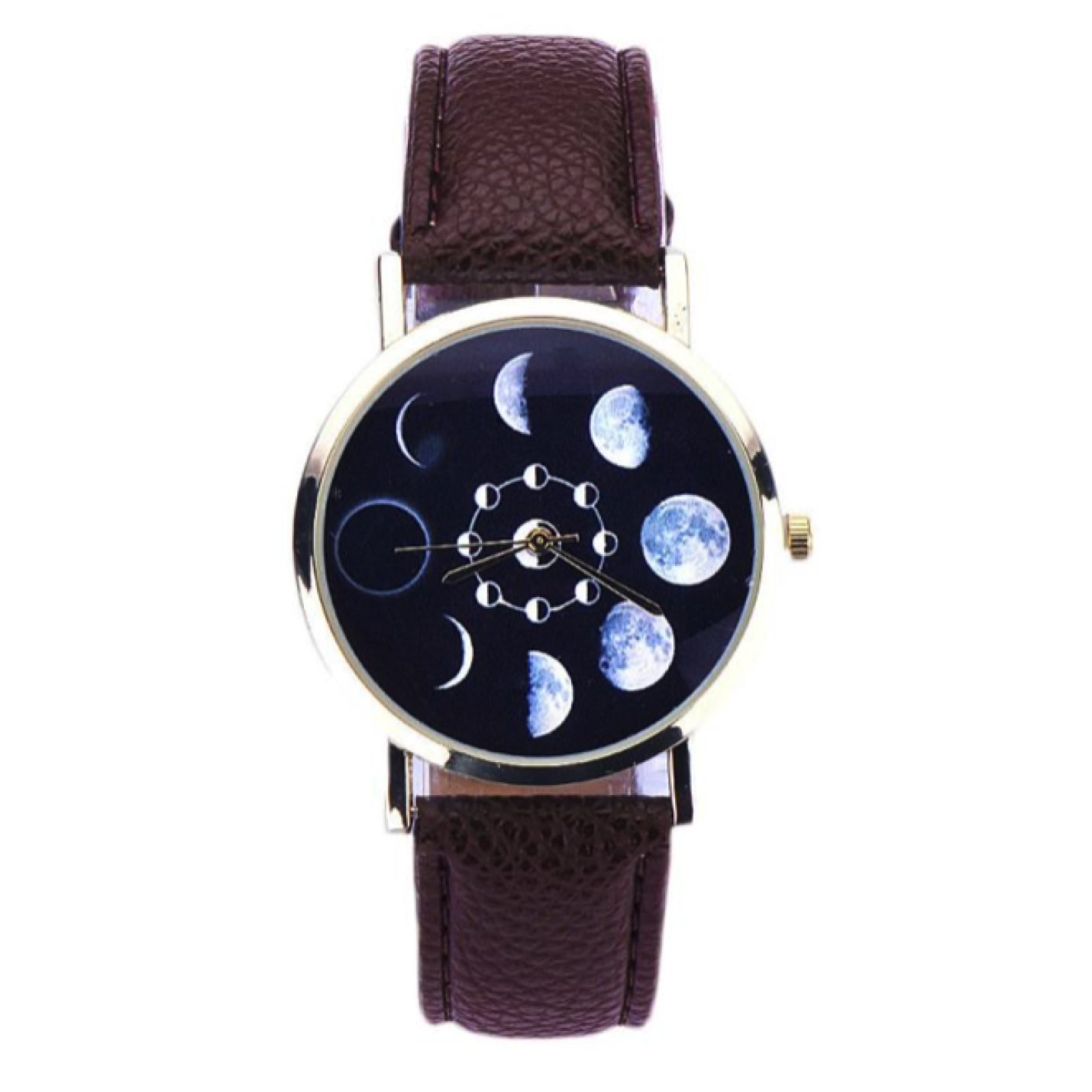 Hidzo Horloge Maan Ø 37 - Bruin - Kunstleer