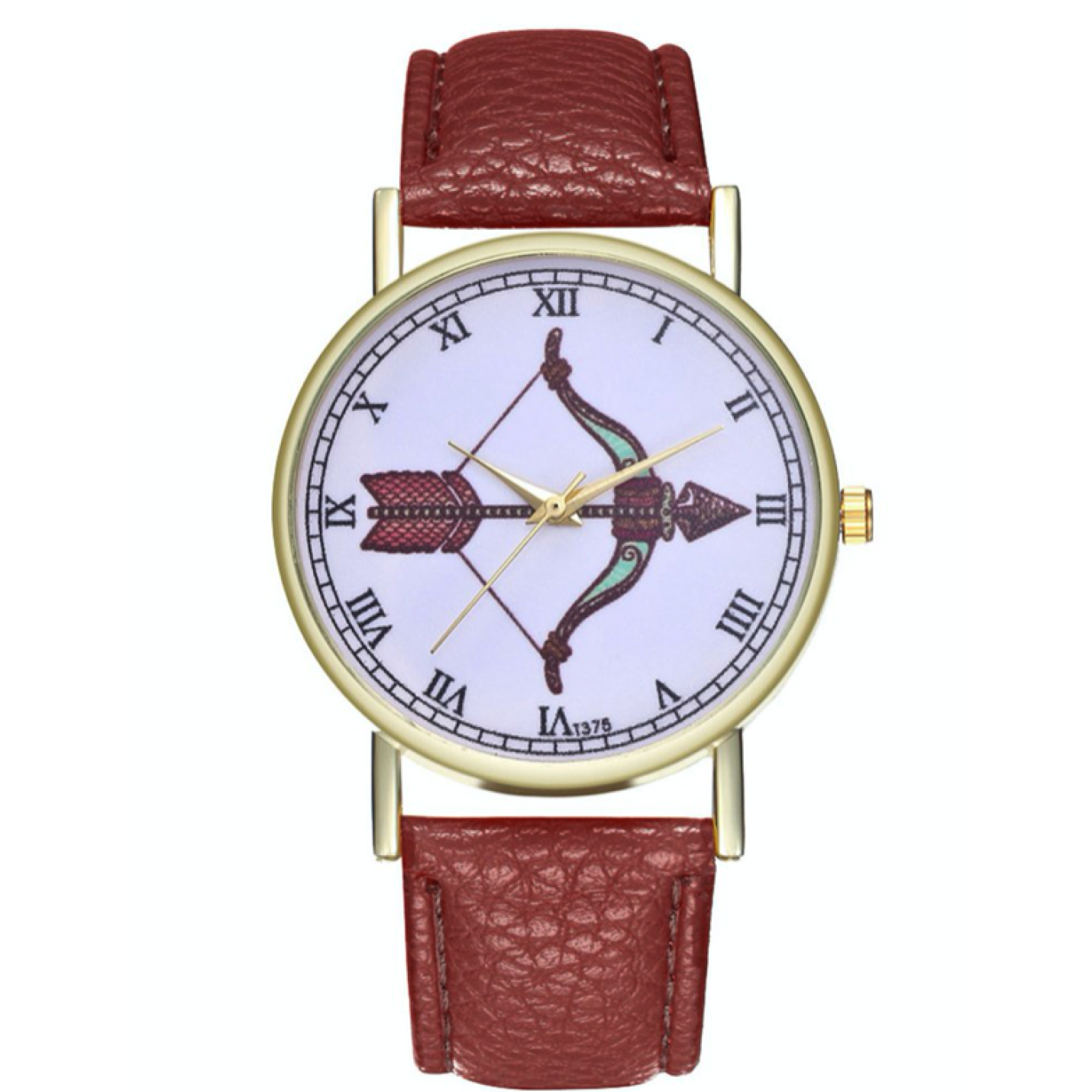 Hidzo Horloge Pijl en Boog Ø 38 - Bruin - Kunstleer