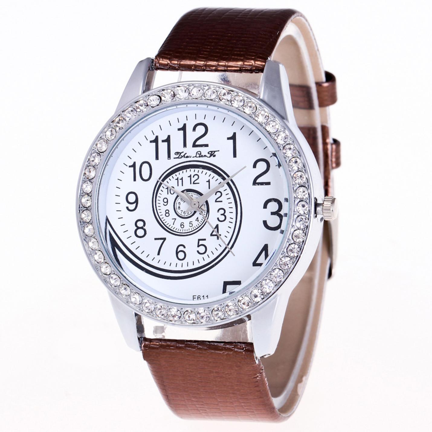 Hidzo Horloge Spiraal Ø 41 - Met Diamantjes - Bruin