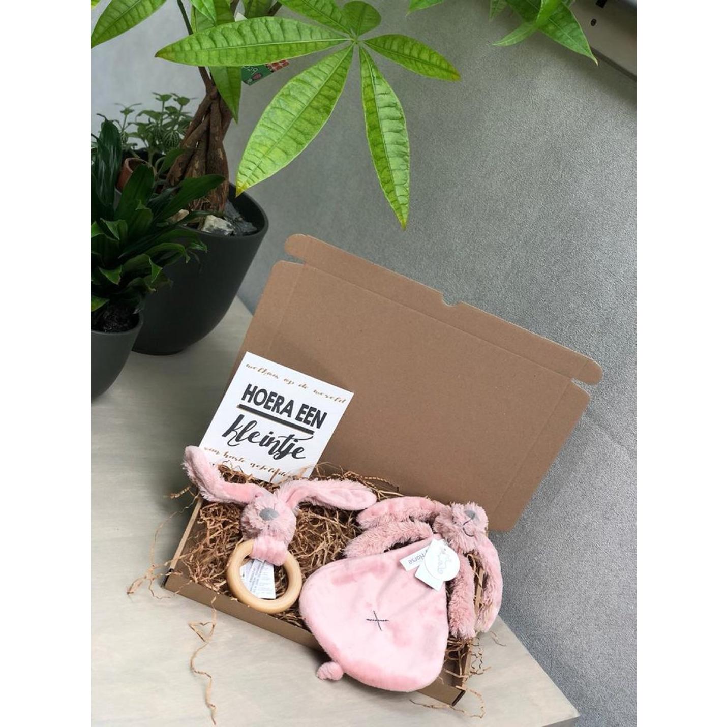 Happy Horse Konijn Richie baby cadeau set oud roze - bijtring - knuffeldoekje