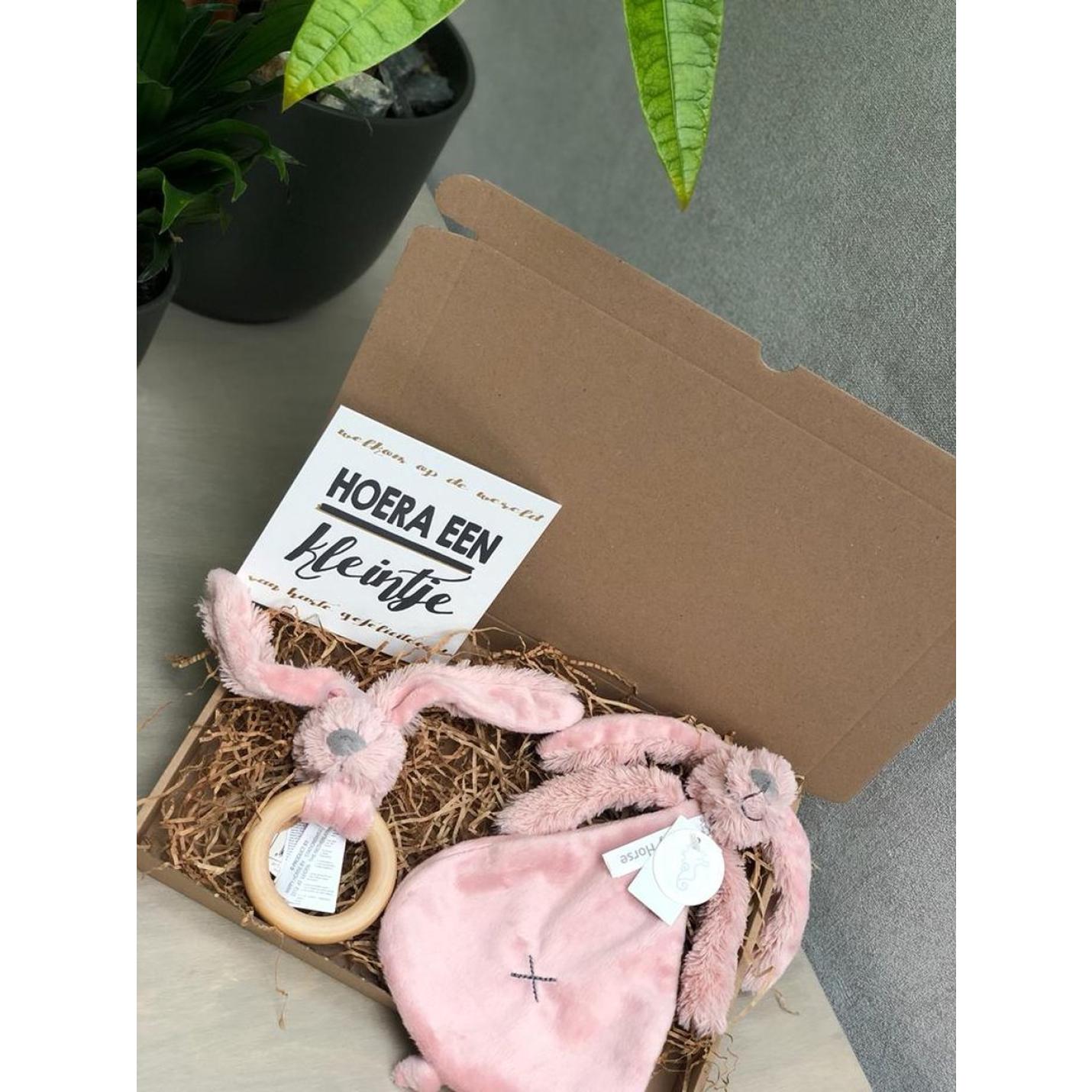 Happy Horse Konijn Richie baby cadeau set oud roze - bijtring - knuffeldoekje2