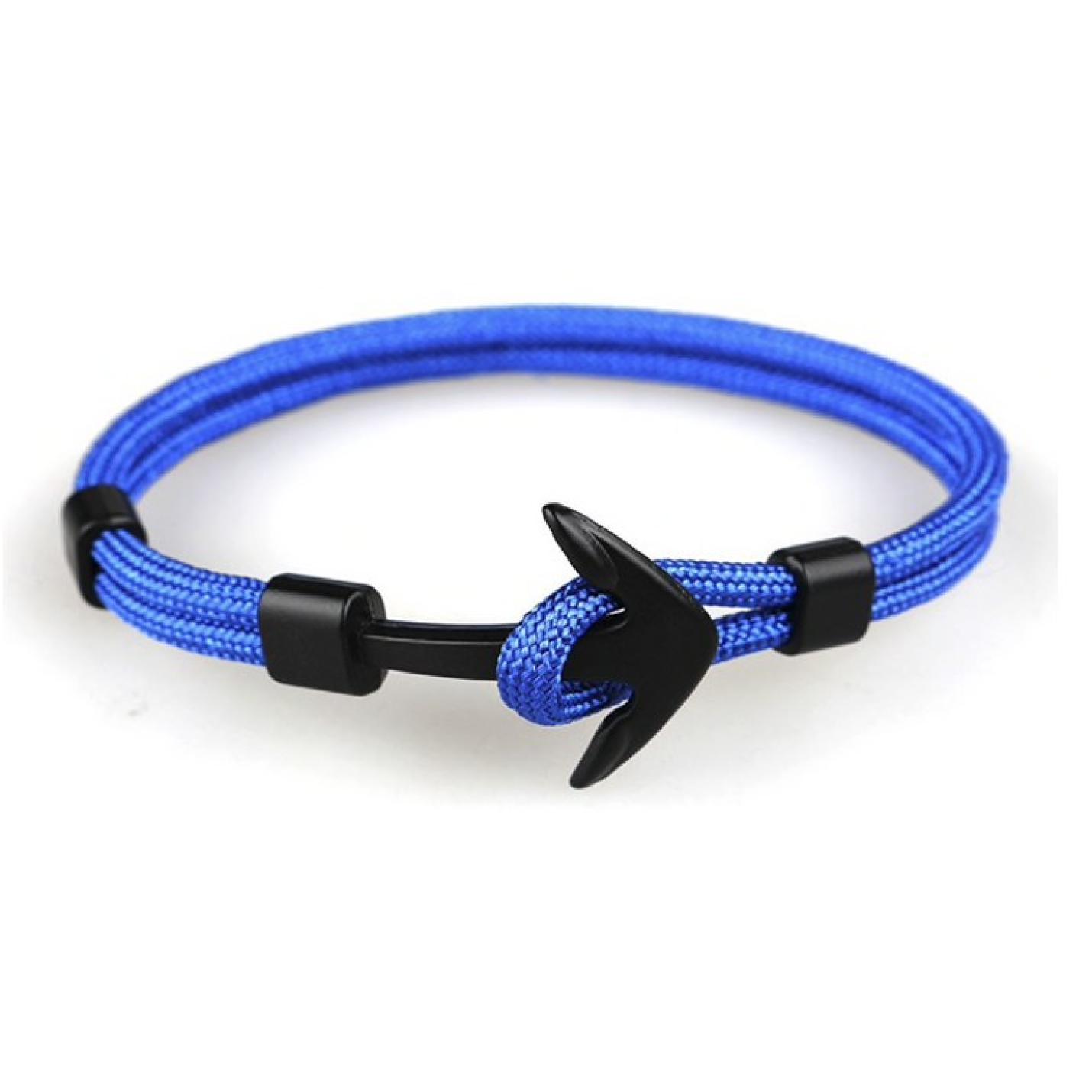 Hidzo Armbandje - Zwart Anker - Blauw Touw - Verstelbaar