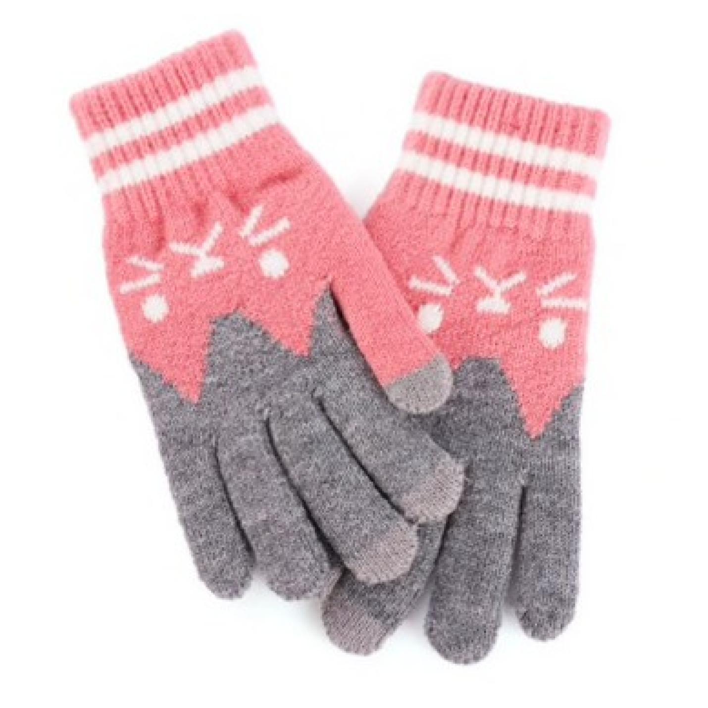 Hidzo Unisex Touchscreen handschoenen Roze/grijs Maat S/M