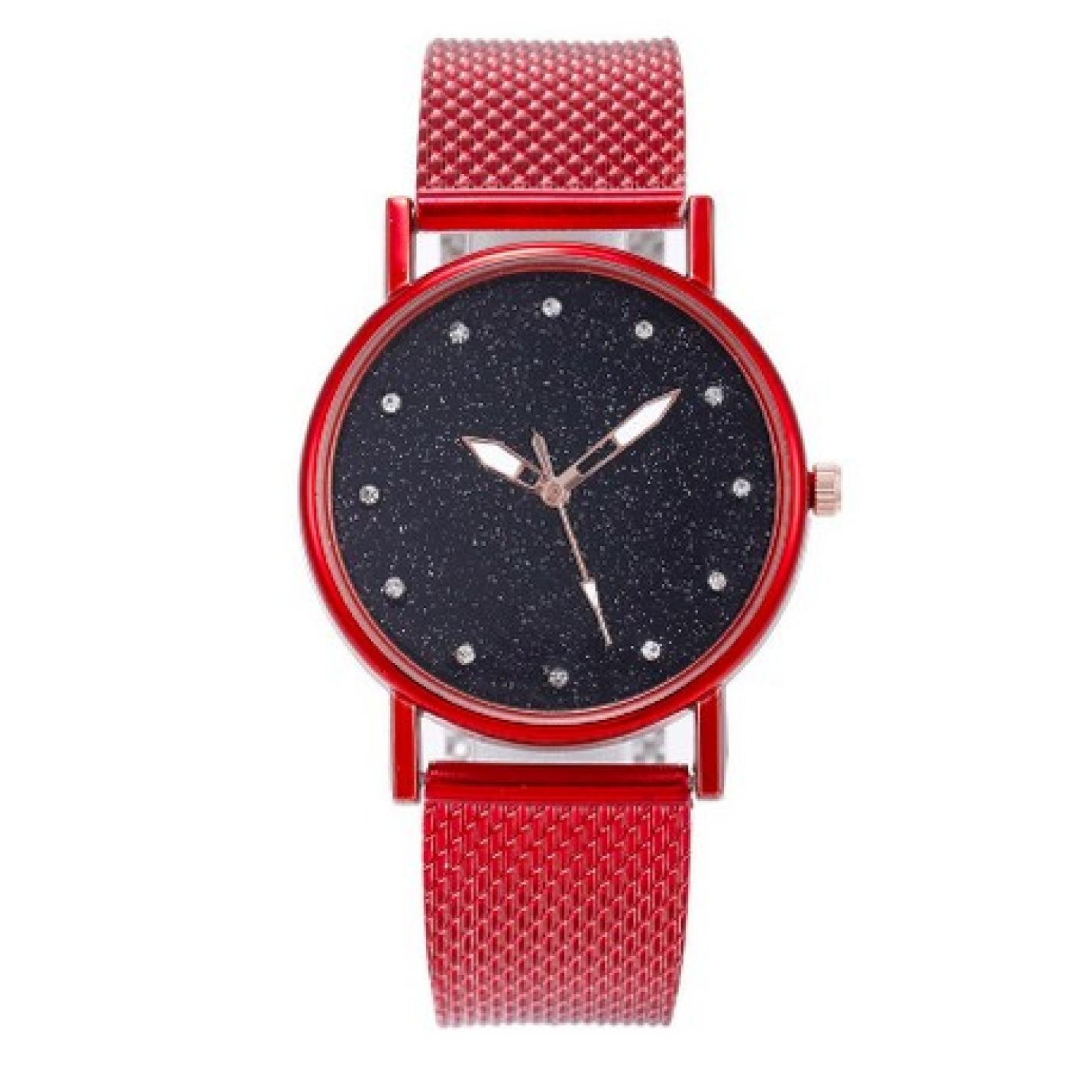 Hidzo Horloge Sterren Quartz ø 37 mm - Rood - Staal