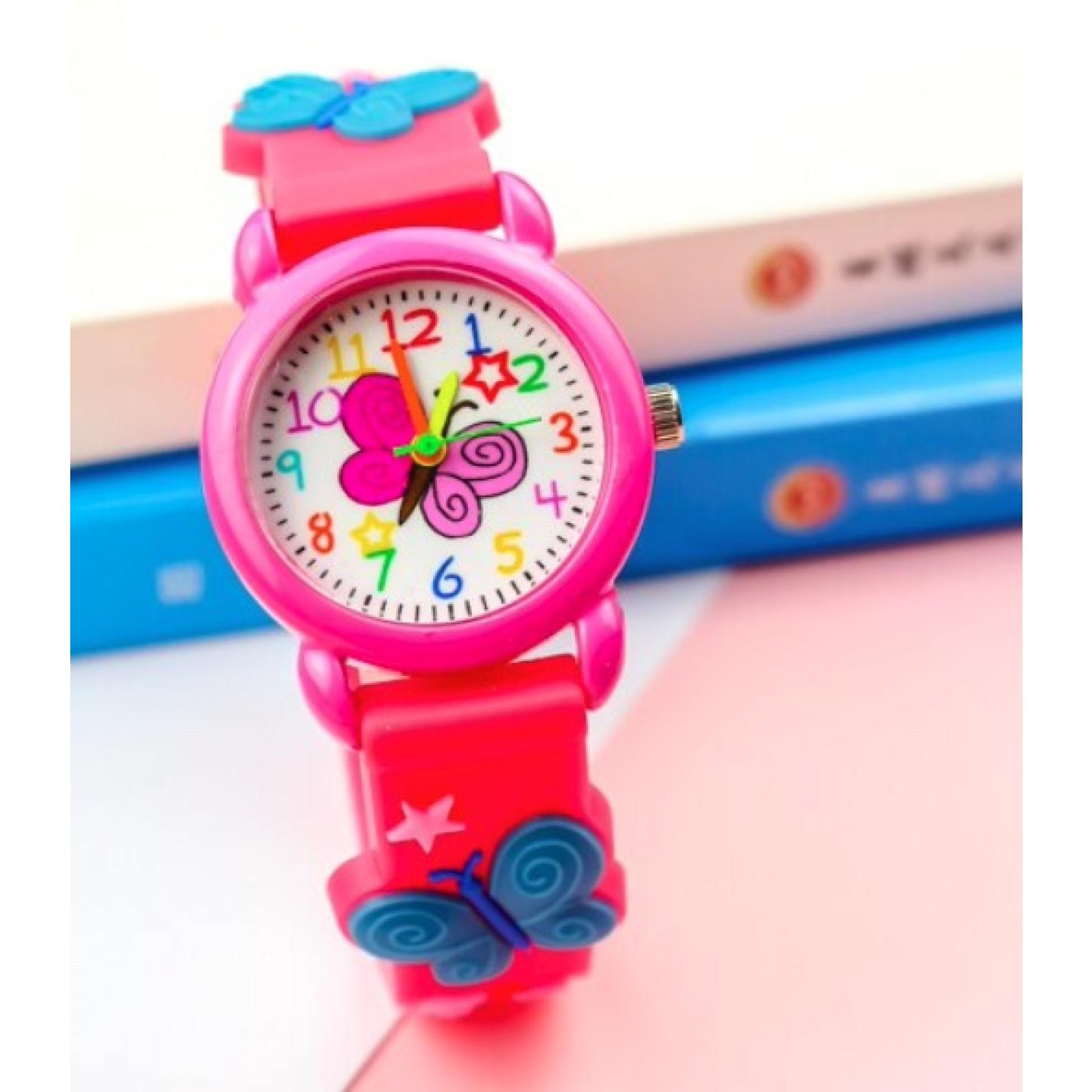 Hidzo Kinderhorloge - Analoog - Vlinders - Roze - Siliconen