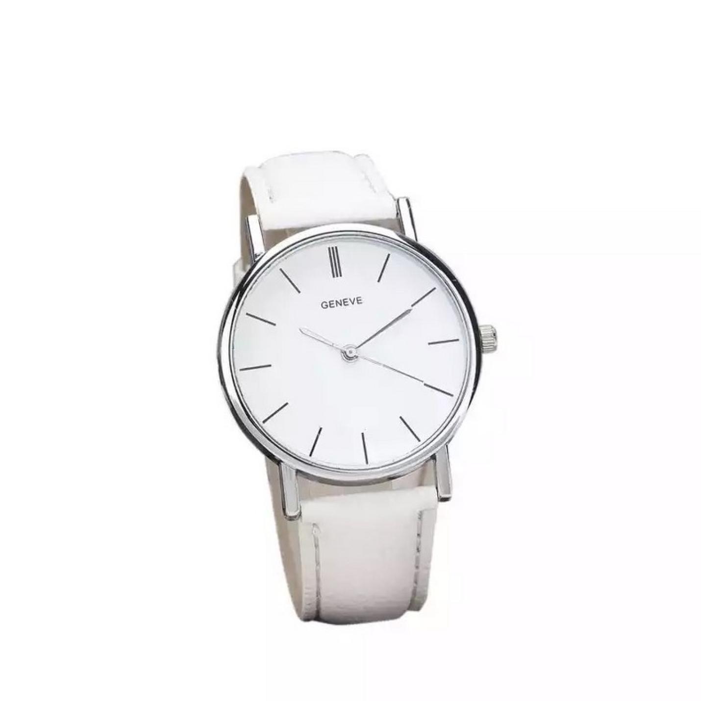 Hidzo Horloge Geneve ø 37 mm - Wit - Kunstleer