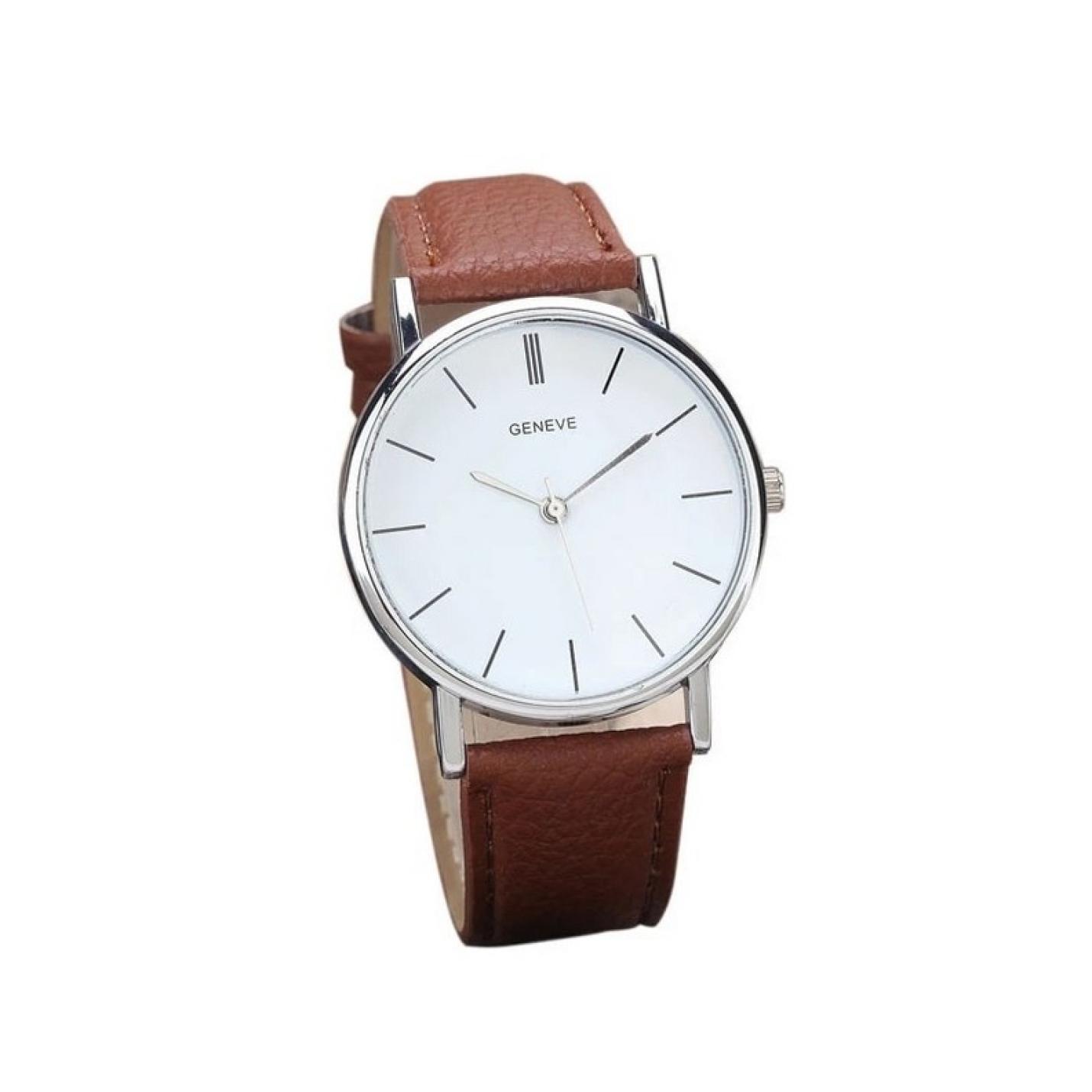 Hidzo Horloge Geneve ø 37 mm - Bruin - Kunstleer