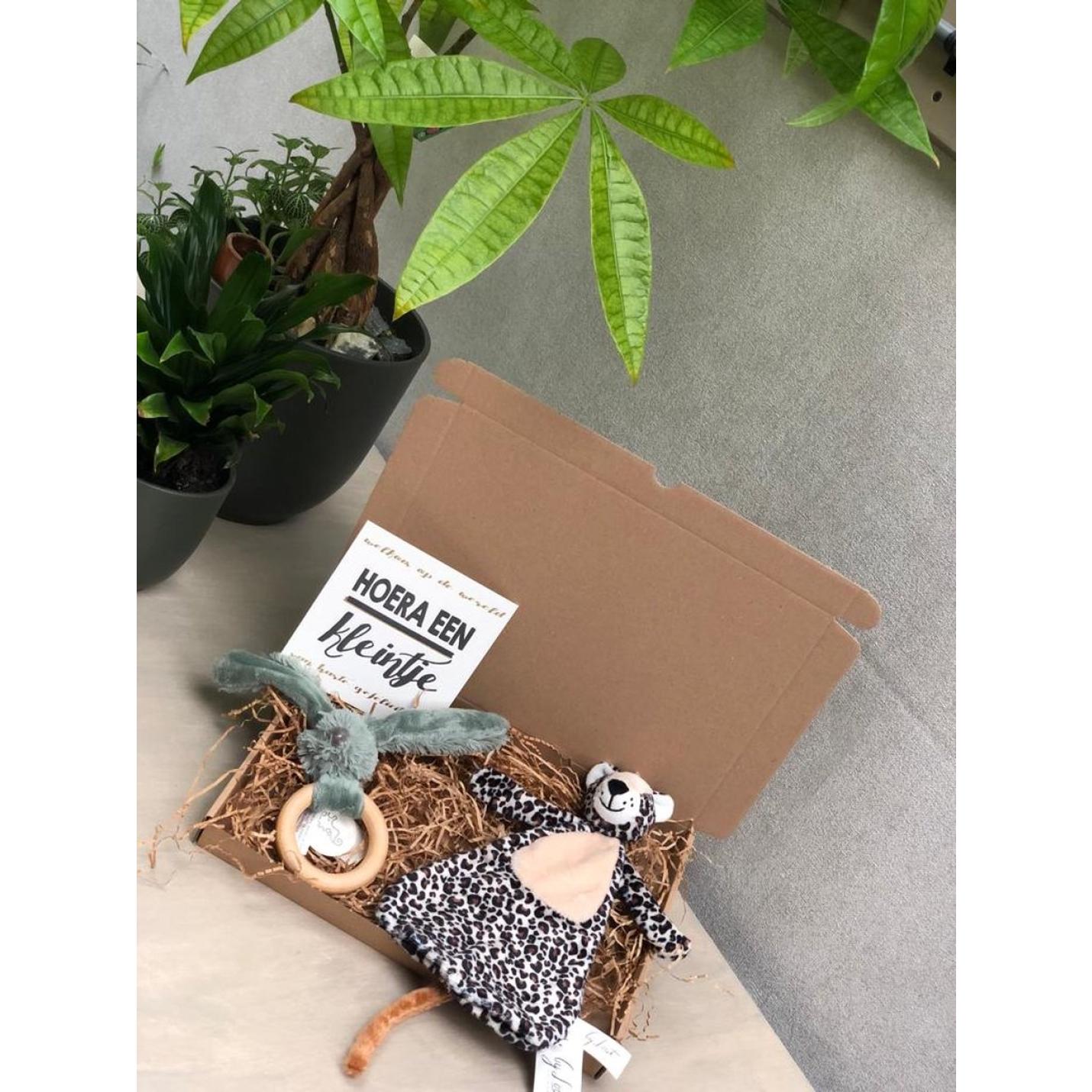 Leopard Lou en Happy Horse baby cadeauset groen met luipaard knuffeldoek - bijtring