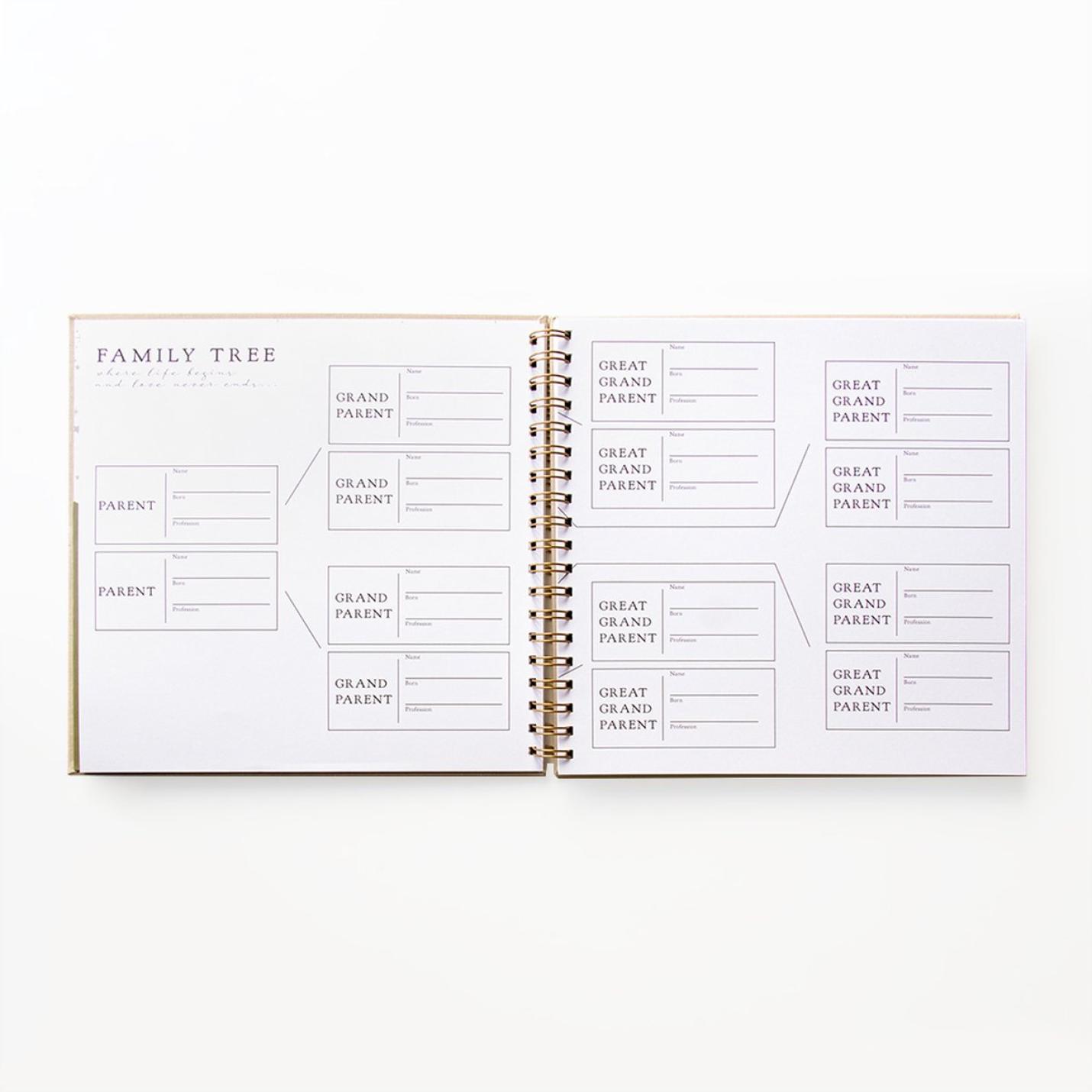 Luxe Babyboek - Linnen Taupe - House of Products - Zwangerschap - Kraam - Eerste Jaarsboek Baby Engels2