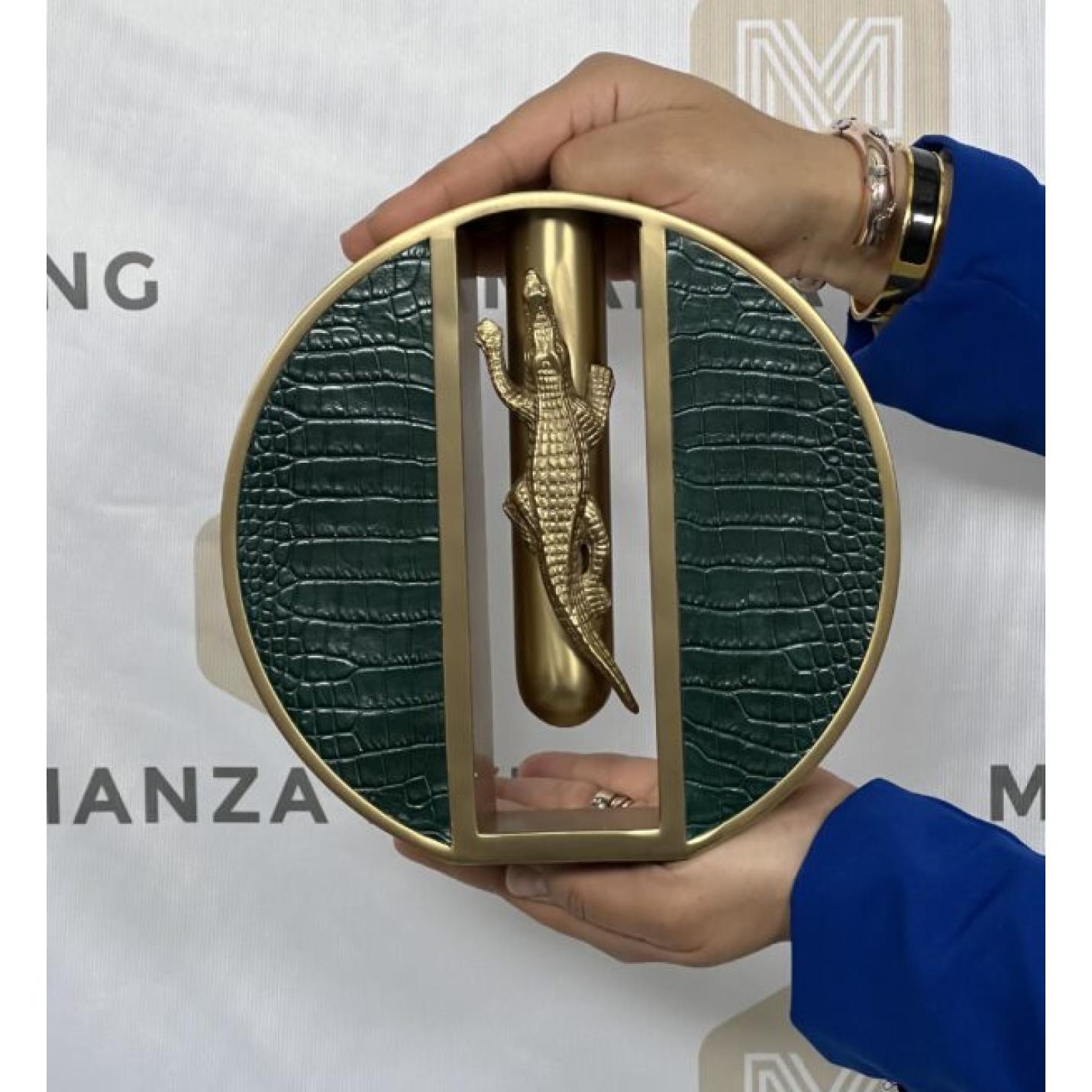 Luxe Gouden Vaas - Groen Detail - H21cm - MANZA LIVING 3