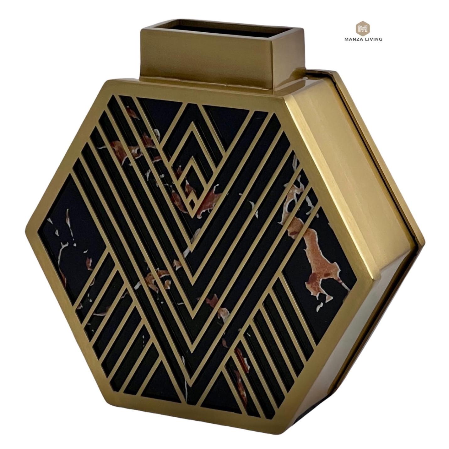 Luxe Gouden Vaas - Zwart Detail - H17.5cm - Manza Living 1