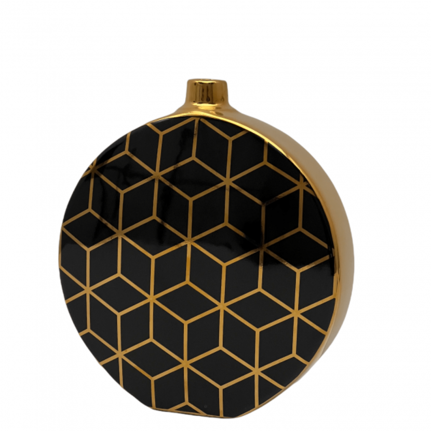 Luxe Ronde gouden Vaas – Zwart Detail – H25cm – Manza Living