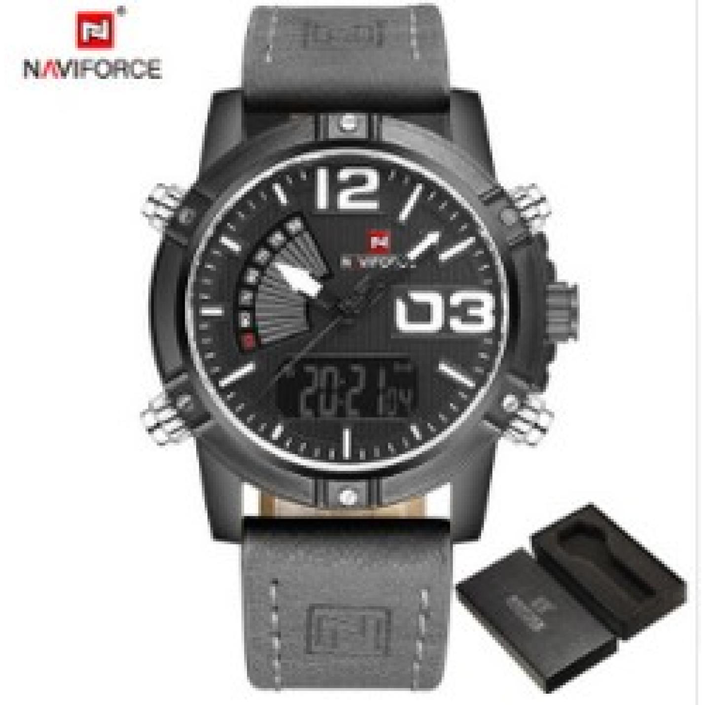 Hidzo Horloge Naviforce Digitaal ø 47 mm - Grijs/Wit - Inclusief horlogedoosje