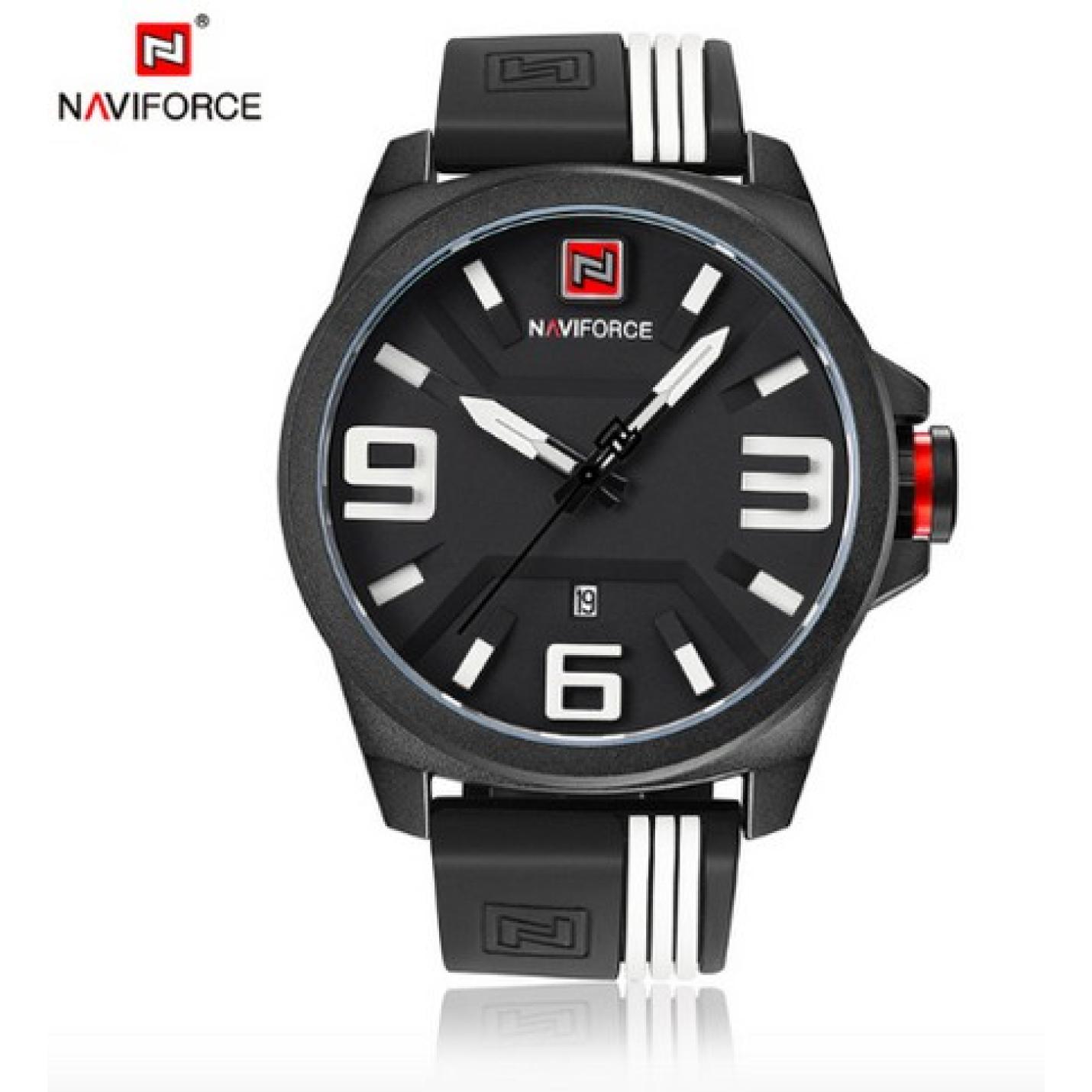 Hidzo Horloge Naviforce H249 ø 47 mm - Zwart/Wit - Inclusief horlogedoosje
