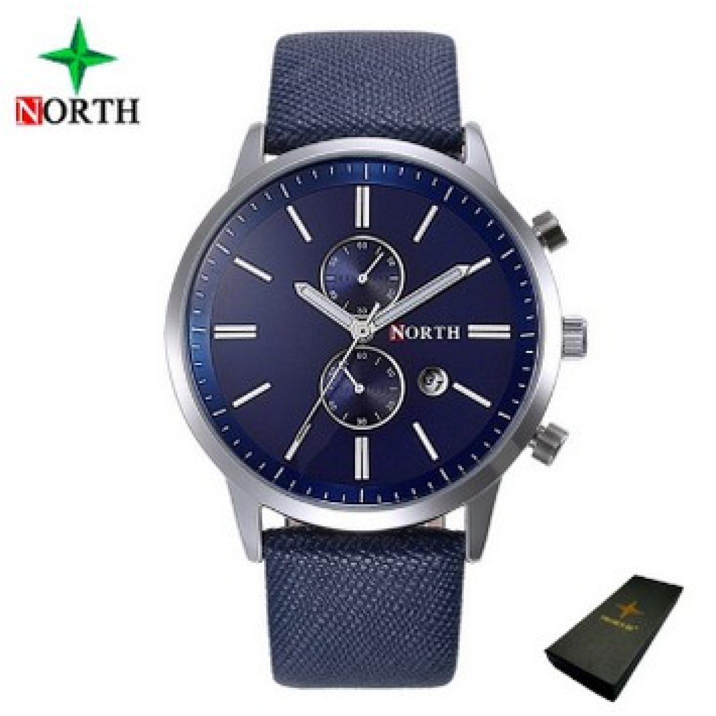 Hidzo Horloge North ø 37 mm - Blauw/Blauw - Inclusief horlogedoosje
