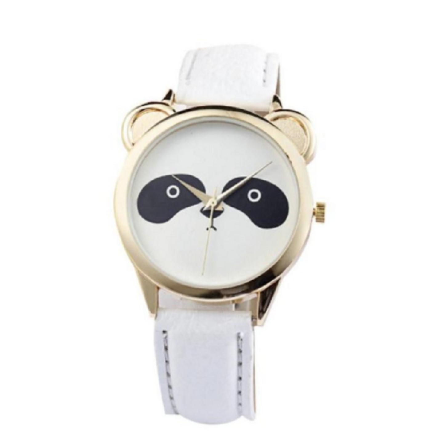 Hidzo Horloge Panda ø 37 mm - Wit/Wit - Kunstleer