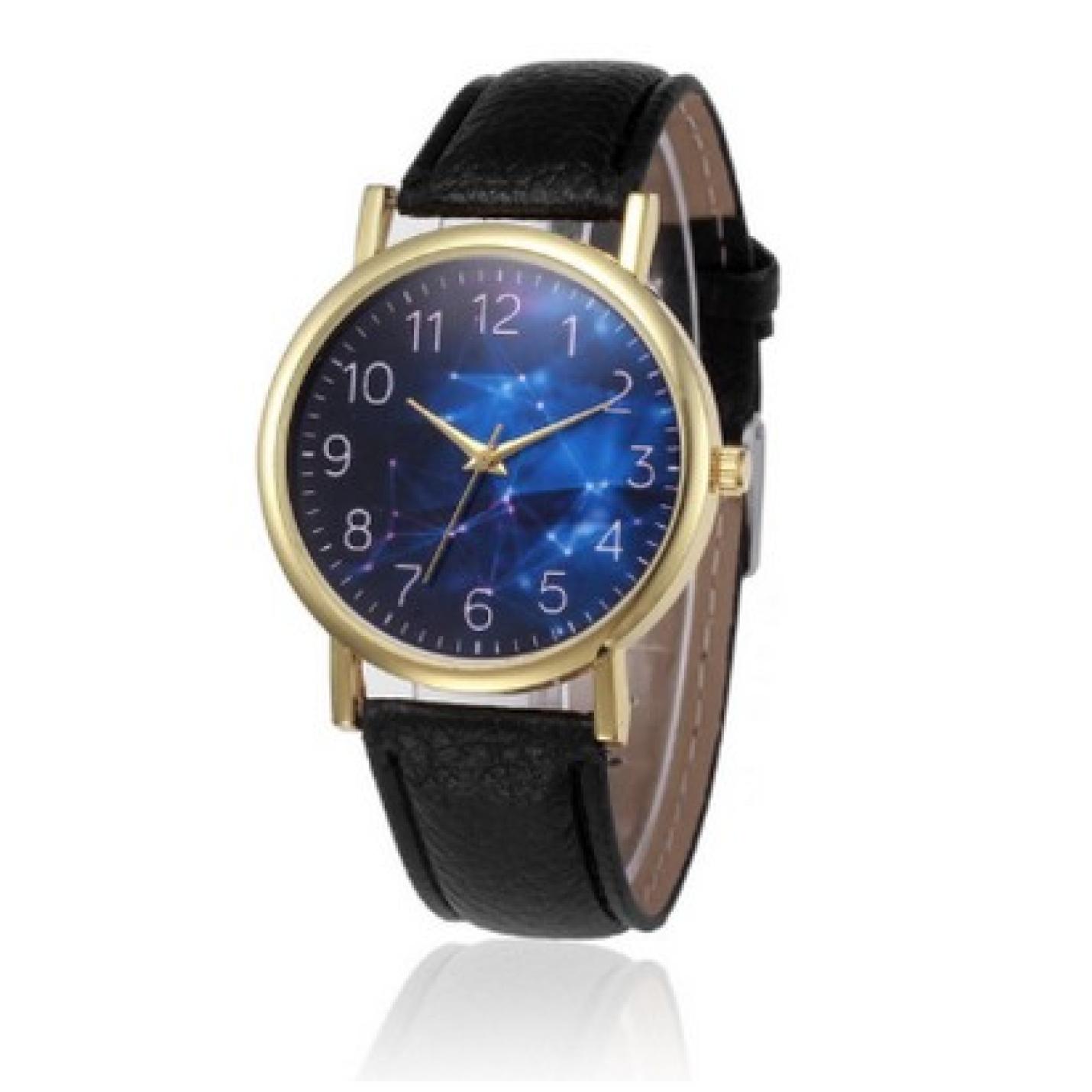 Hidzo Horloge Relogio - Sterren - ø 37 mm - Zwart - Kunstleer