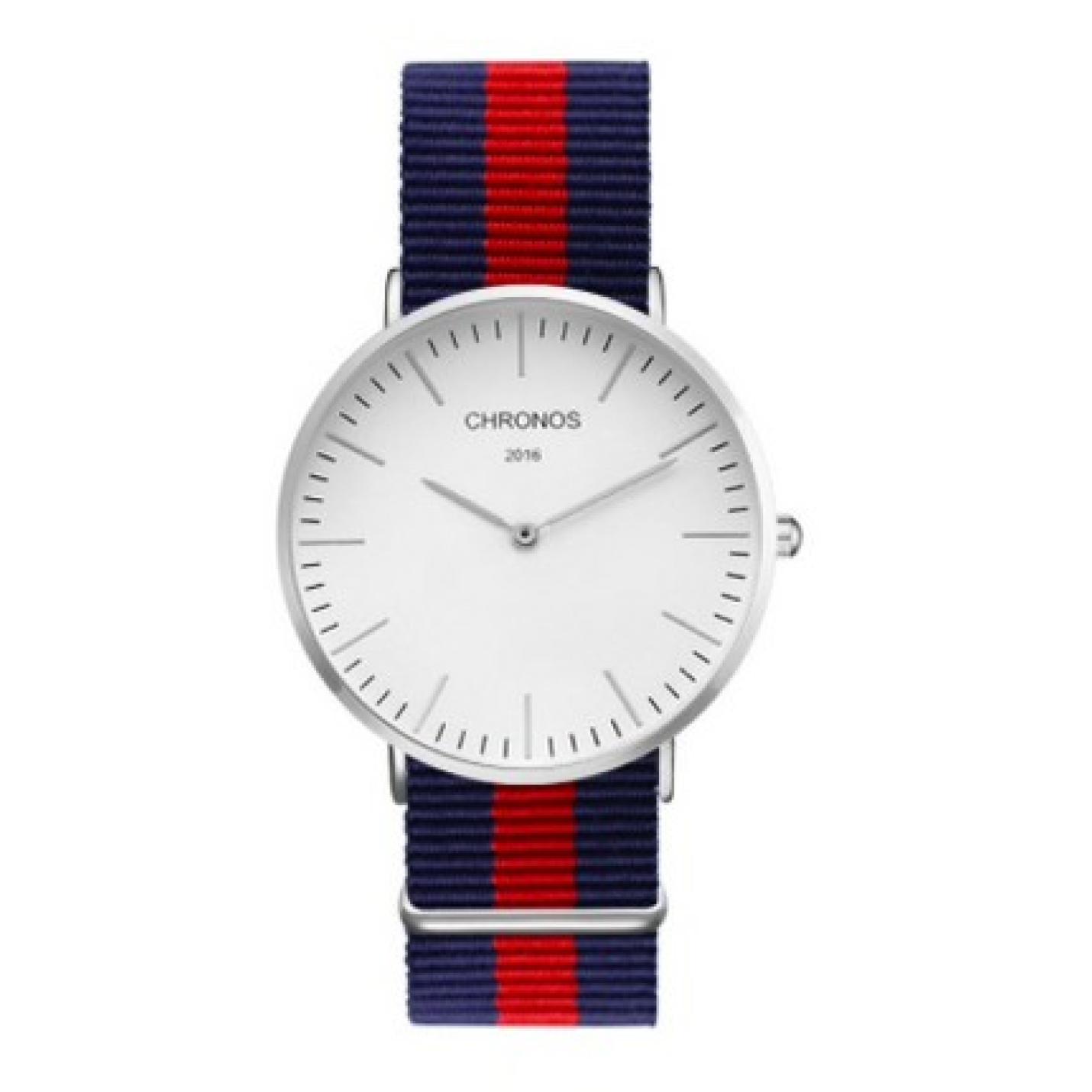Hidzo Horloge Chronos ø 37 mm - Blauw/Rood/Blauw - Inclusief horlogedoosje