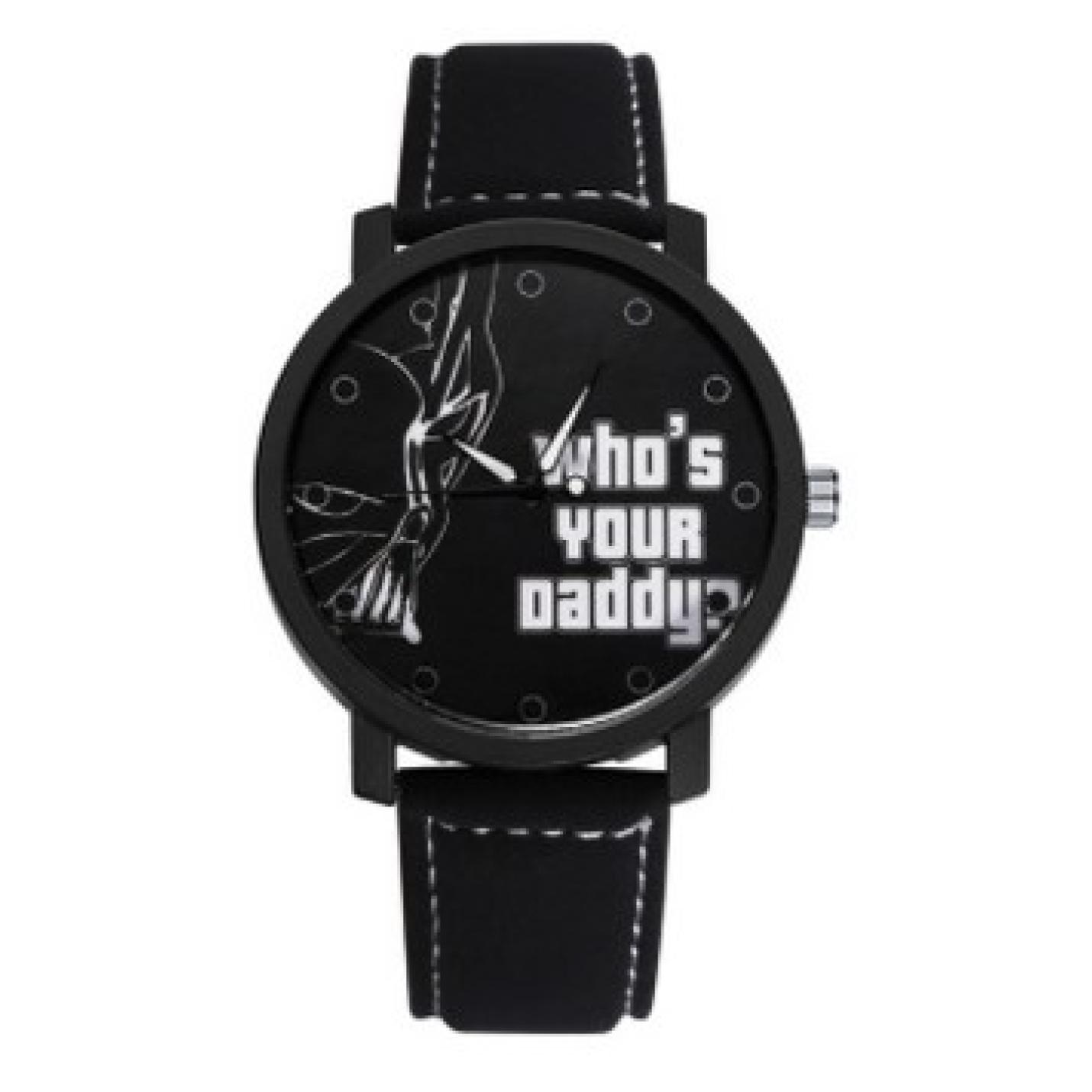 Hidzo Horloge Who's Your Daddy? ø 37 mm - Zwart - Kunstleer