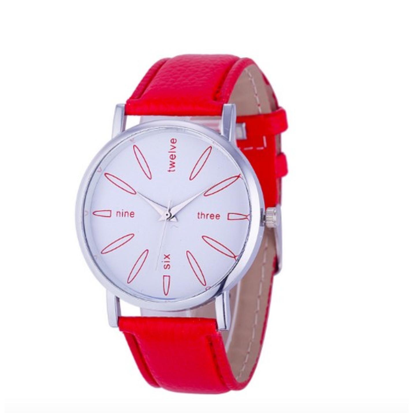 Hidzo Horloge Three, Six, Nine, Twelve ø 37 mm - Rood - Kunstleer