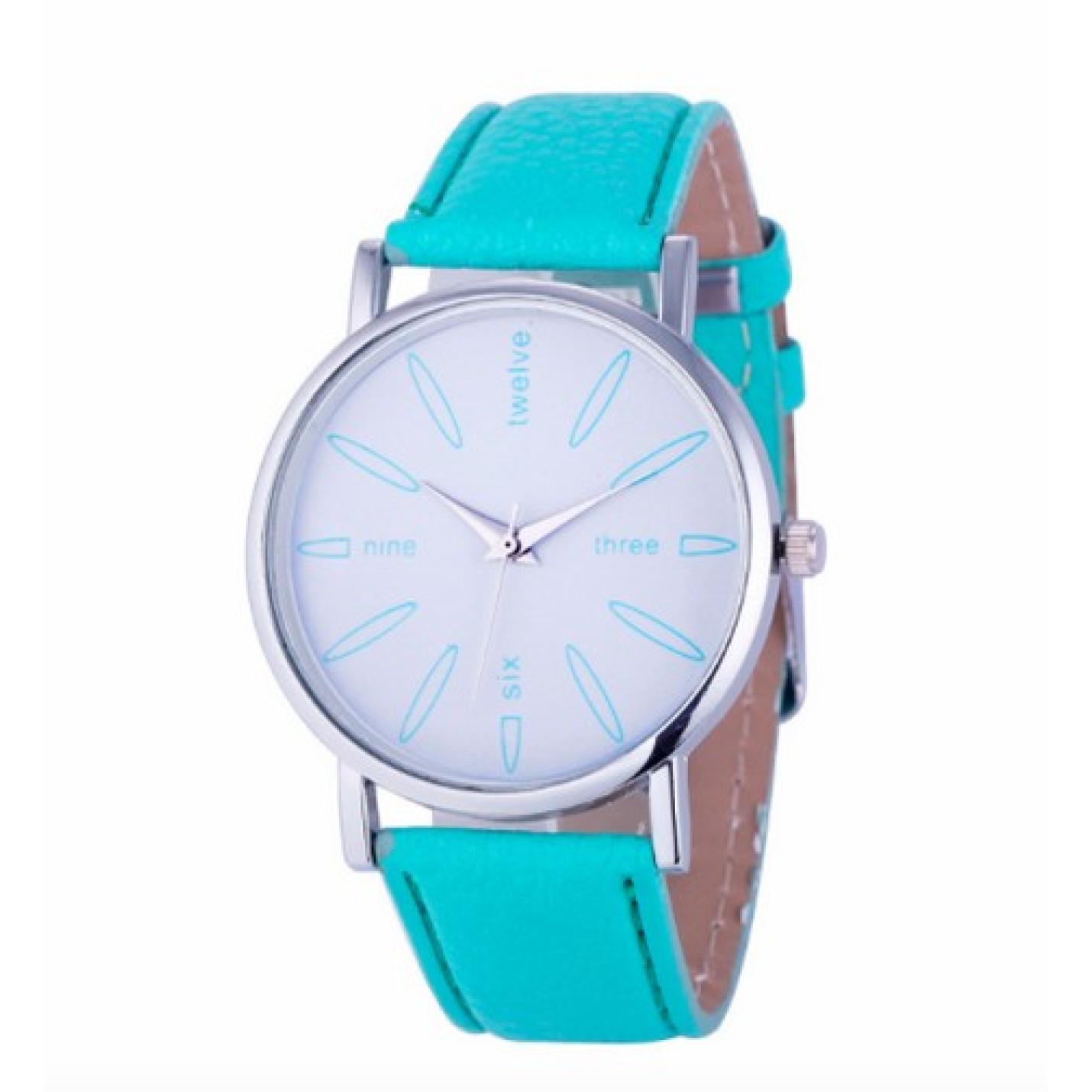 Hidzo Horloge Three, Six, Nine, Twelve ø 37 mm - Turquoise - Kunstleer