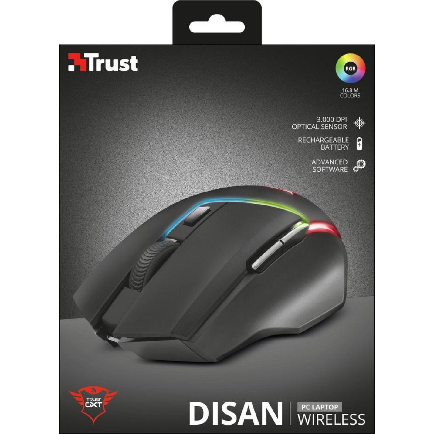 Trust GXT 161 Disan - Draadloze RGB Gaming Muis - 3000 DPI - Zwart 12