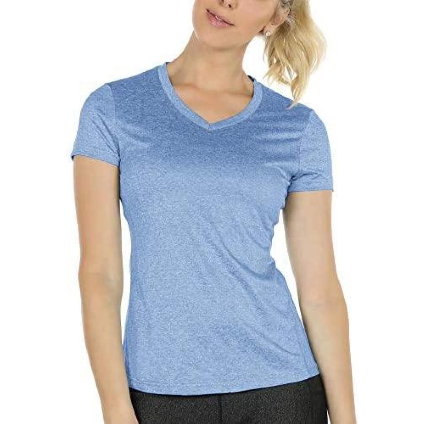 Dames sportshirt loopshirt V-hals ademend fitness yoga T-shirt gym bovenstuk korte mouwen XL  blauw