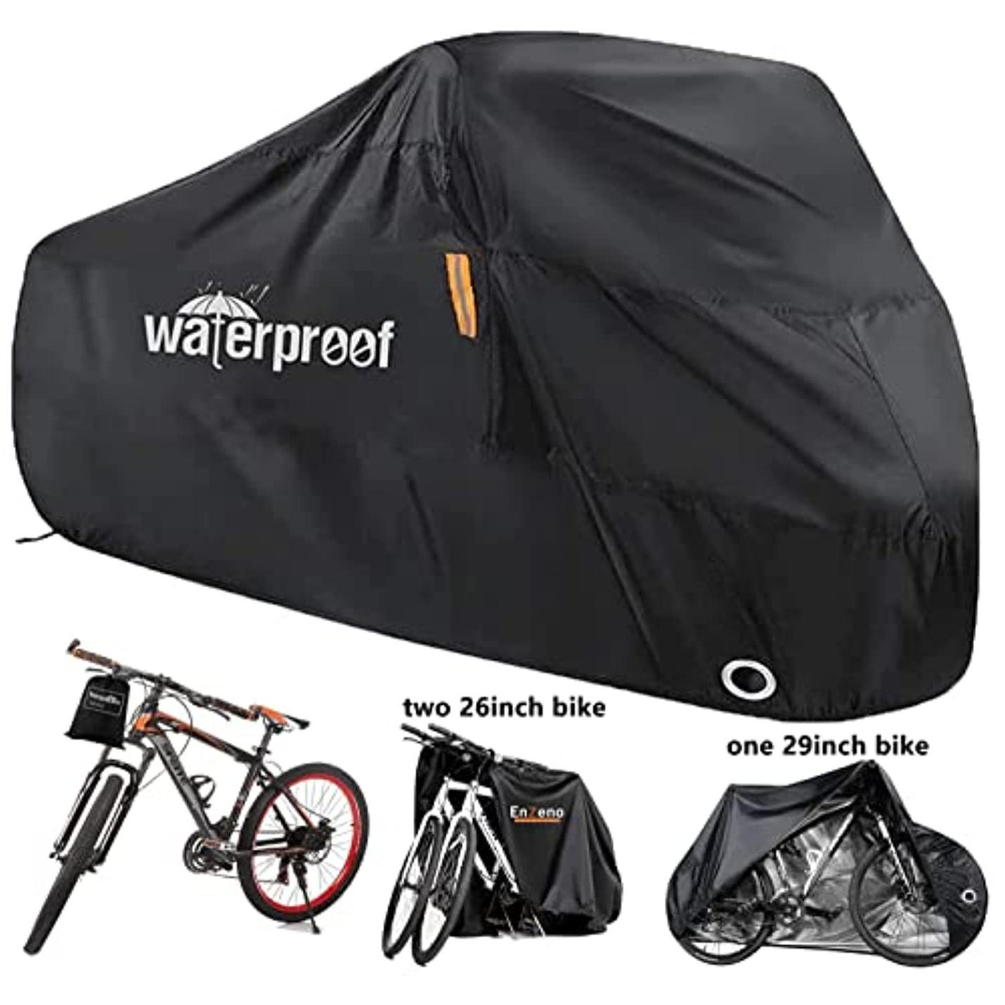 Fietshoes voor 1 of 2 fietsen, fietshoes voor buiten opbergen, 210D nylon, waterdicht, beschermt tegen regen, uv-bescherming voor mountainbikeracefiets, met slotgaten, 200 x 70 x 110 cm 
