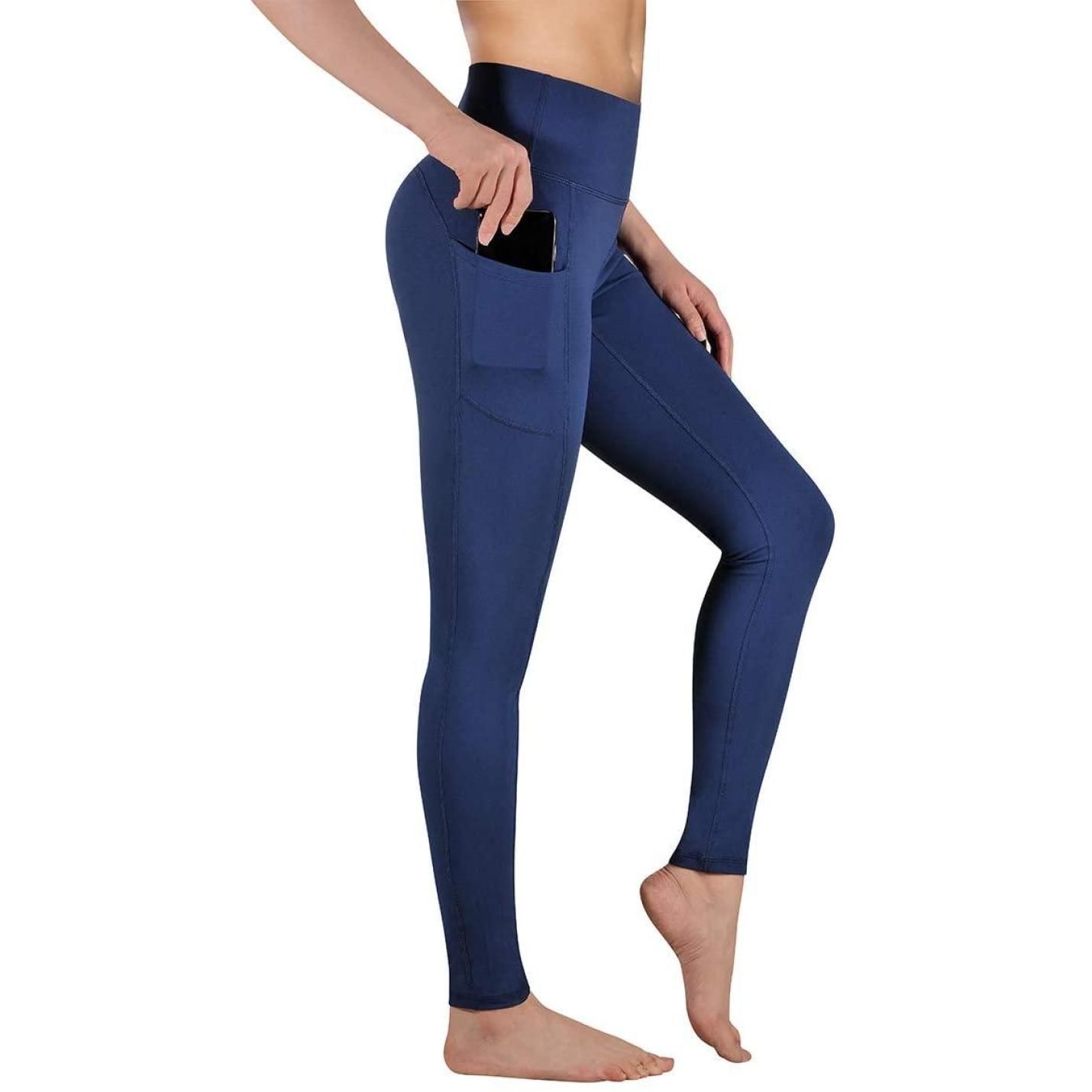 Hoge Taille Legging Dames Sport Fitness Yoga Broek Lange Ondoorzichtige Legging Yoga Broek Sportbroek Leggings Fitness Broek met Zakken marineblauw  XXL
