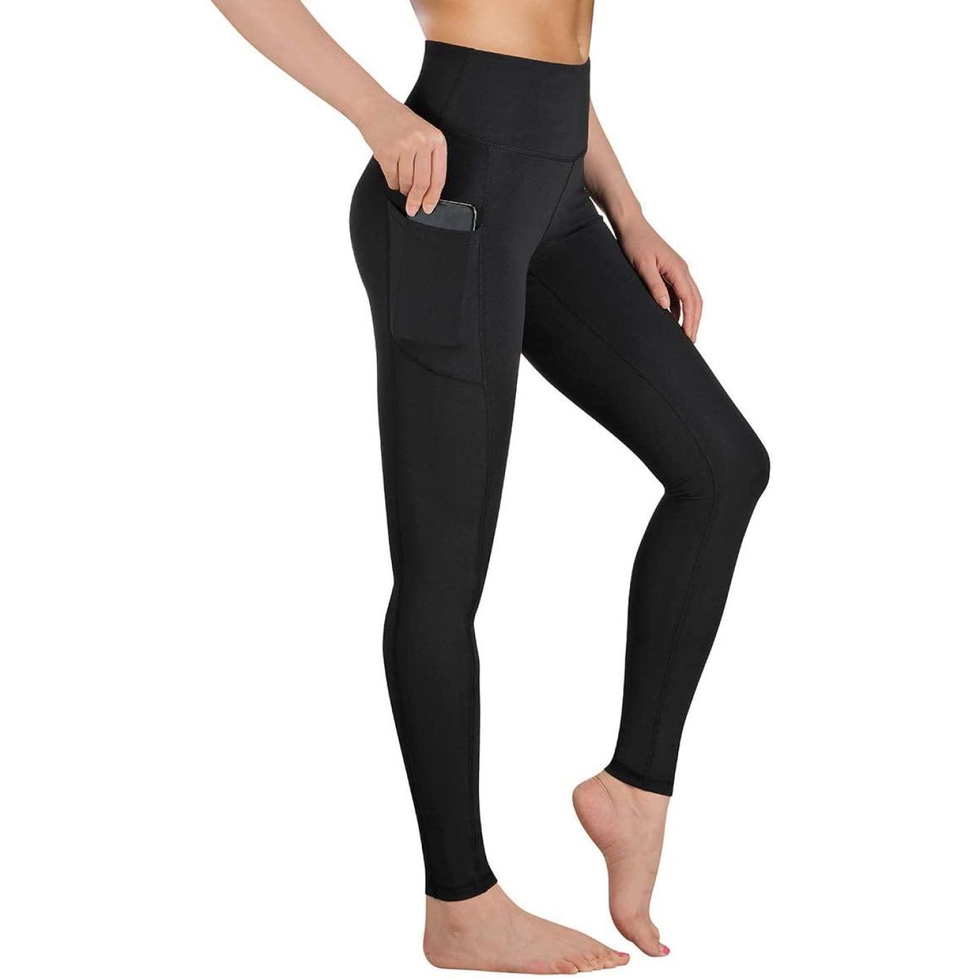 Hoge Taille Legging Dames Sport Fitness Yoga Broek Lange Ondoorzichtige Legging Yoga Broek Sportbroek Leggings Fitness Broek met Zakken Zwart  L