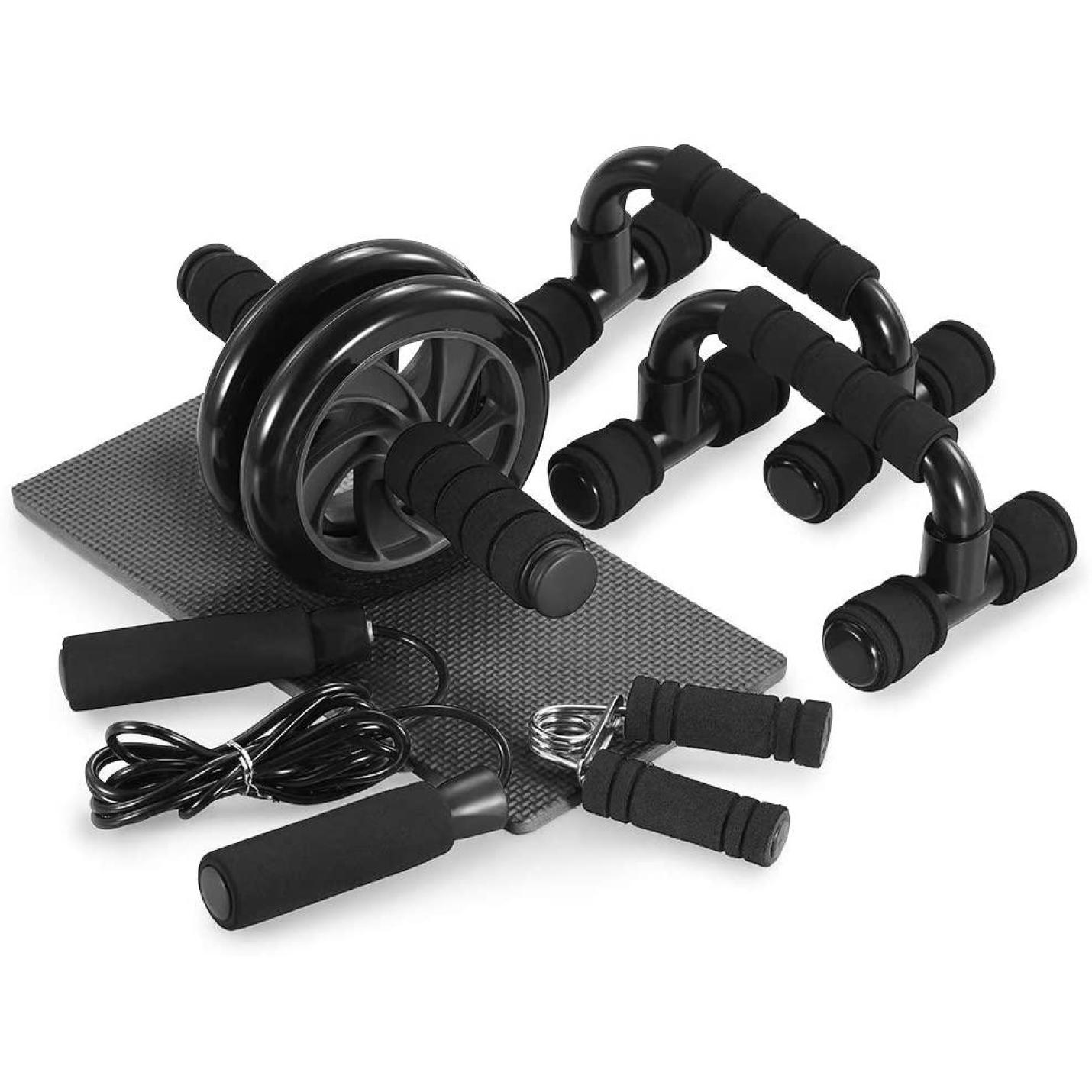 jury Keuze onduidelijk Fitnessapparatuur 5 in 1 Buikwiel + Pomphendel + Springtouw + Handgrijper +  Kniemat Complete Kit voor Fitness Oefeningen Bodybuilding (Zwart) Zwart 5  in 1 Happygetfit | Webshoplocatie.nl