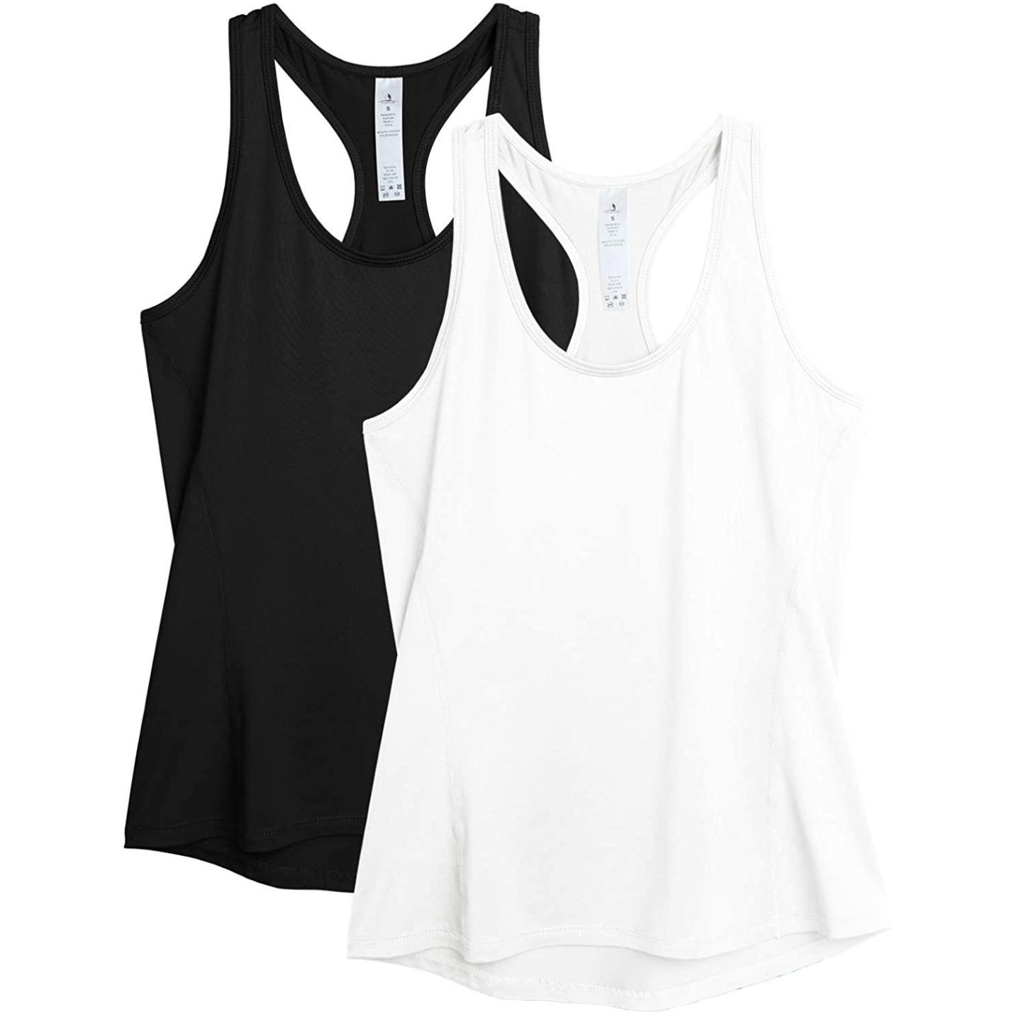 Dames 2-pack sport tank top racerback yoga bovenstuk fitness gym shirts XL  zwartwit