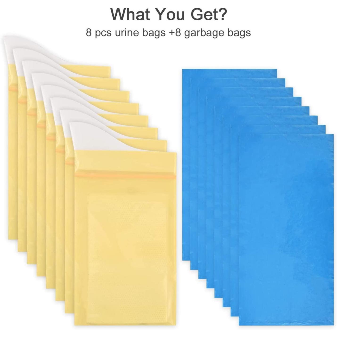 Draagbare urinezakken, 8 stuks, wegwerp-urinezakken, afsluitbaar, super absorberend, voor noodgevallen, camping, reizen, uniseks, braakzak voor outdoor of lange ritten 600ml  Geel