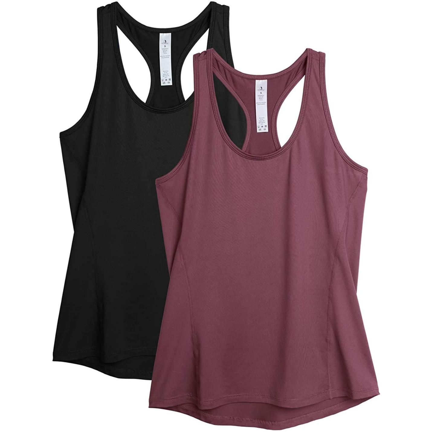 Dames 2-pack sport tank top racerback yoga bovenstuk fitness gym shirts S  zwartdonkerrood.